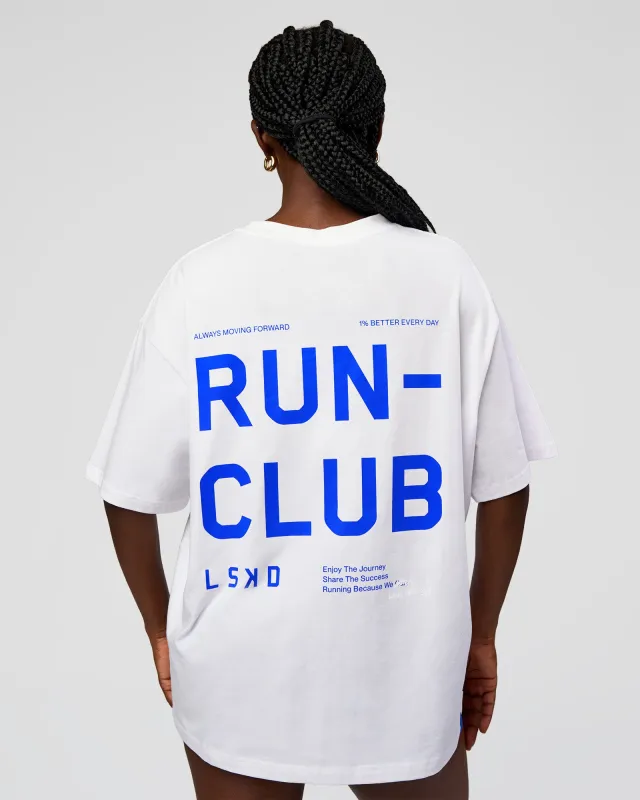 Go-To Run Club FLXCotton Oversized Tee - White-Electric Indigo sold by LSKD