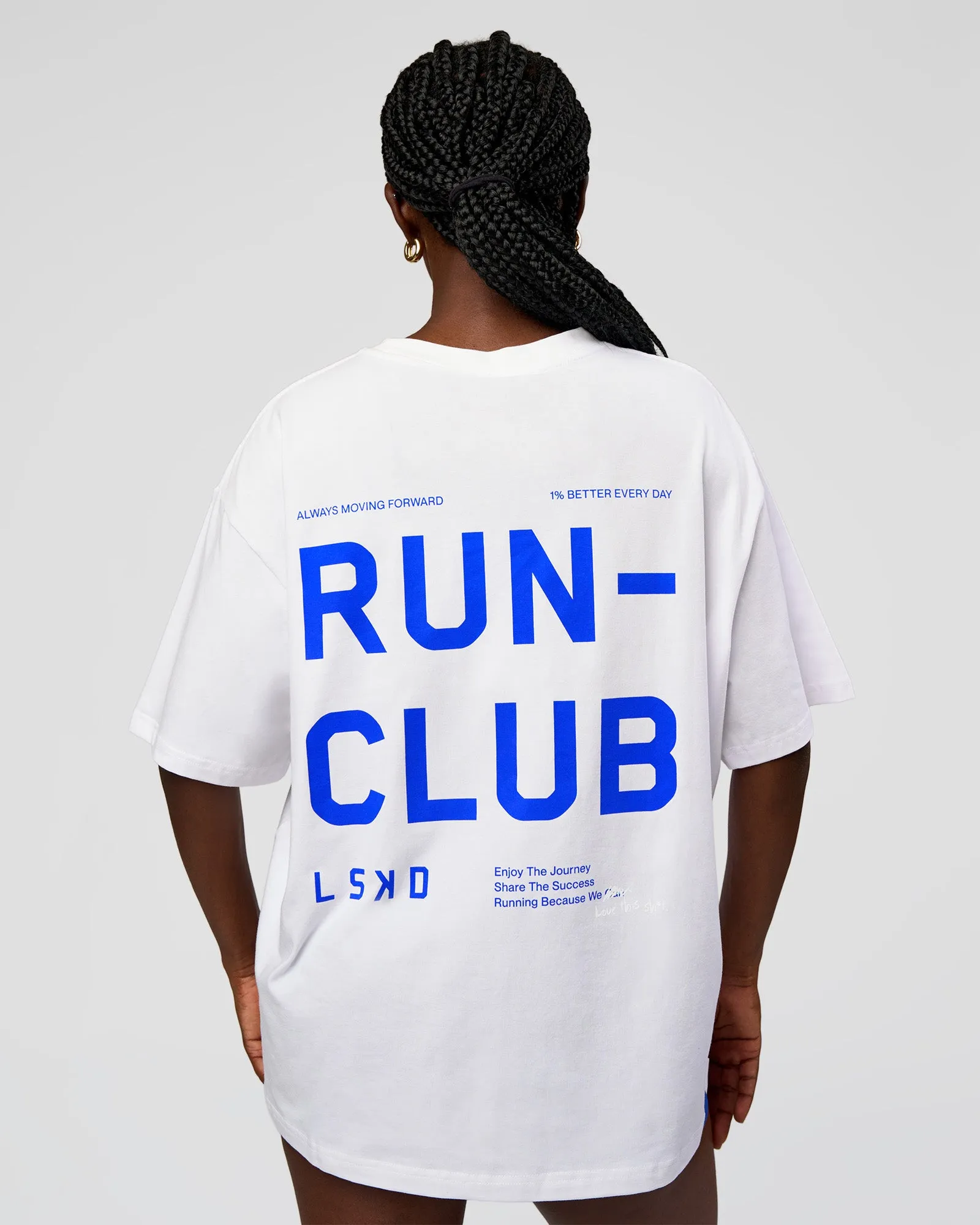 Go-To Run Club FLXCotton Oversized Tee - White-Electric Indigo sold by LSKD