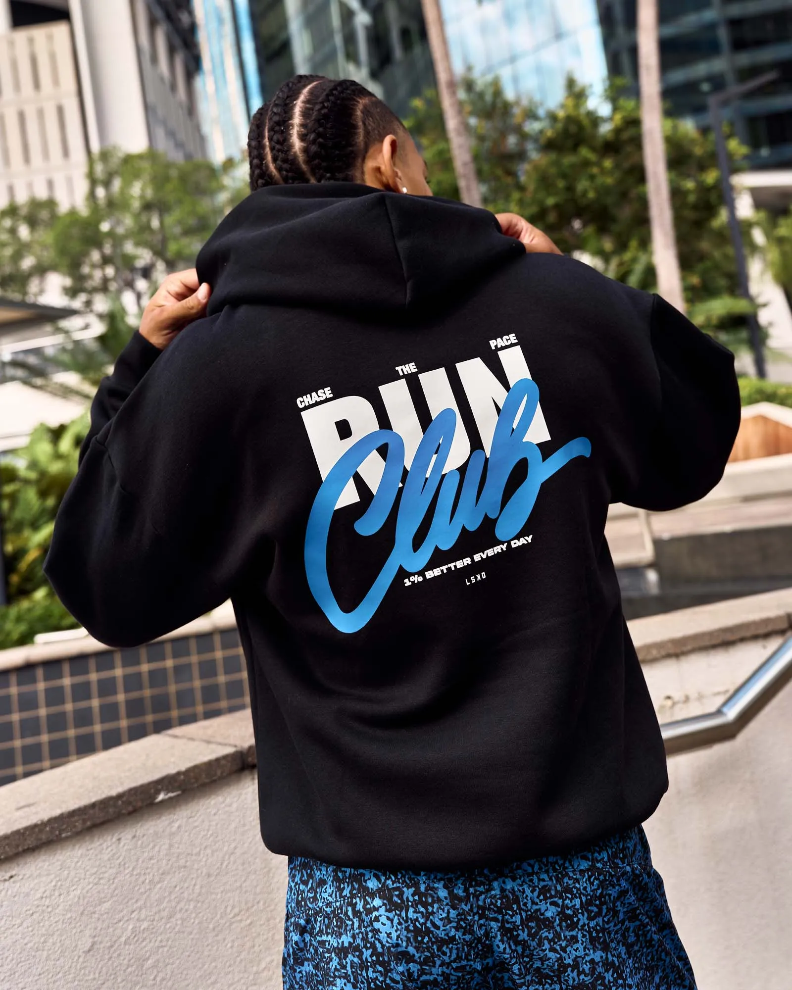 Run Club Script Oversized Hoodie - Black-Palace Blue sold by LSKD