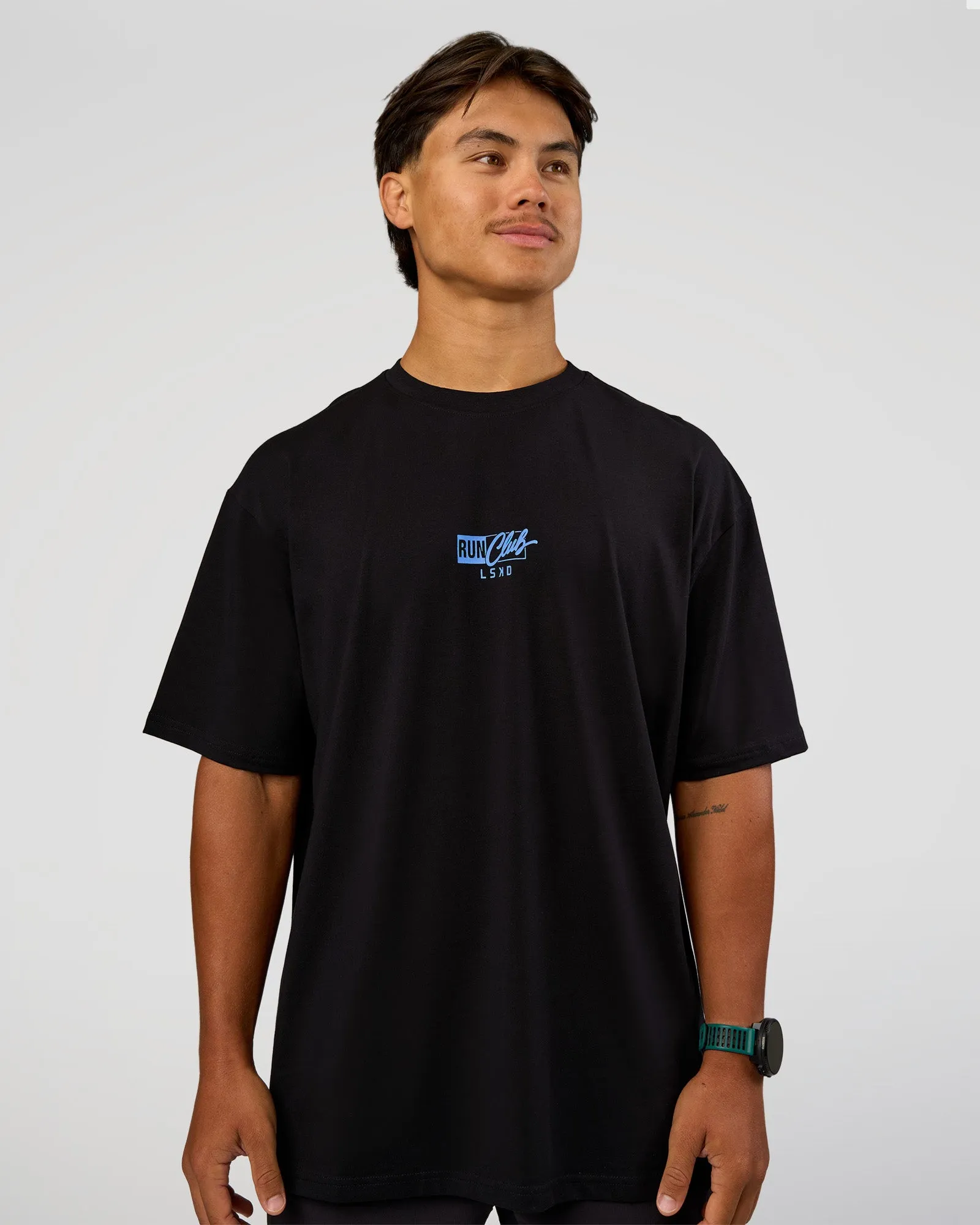 Run Club Script FLXCotton Oversized Tee - Black-Palace Blue sold by LSKD product image thumbnail 2