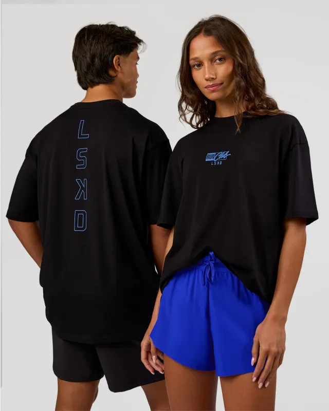 Run Club Script FLXCotton Oversized Tee - Black-Palace Blue sold by LSKD