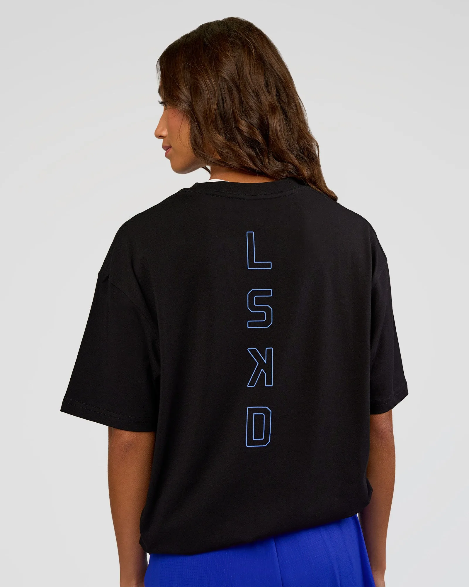 Run Club Script FLXCotton Oversized Tee - Black-Palace Blue sold by LSKD product image thumbnail 5