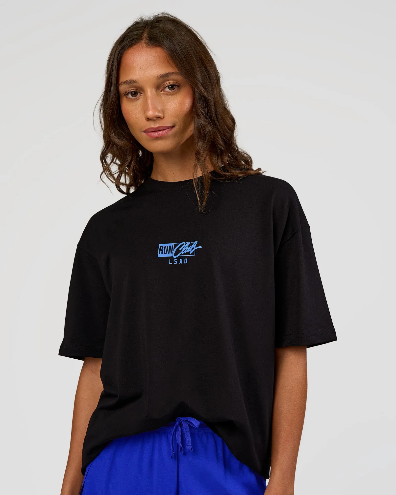 Run Club Script FLXCotton Oversized Tee - Black-Palace Blue sold by LSKD product image thumbnail 4