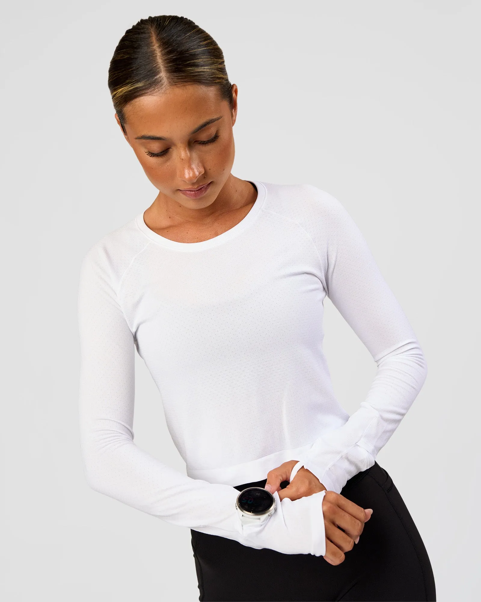 AeroFLX+ Seamless Long Sleeve Skimmer Tee - White/White sold by LSKD