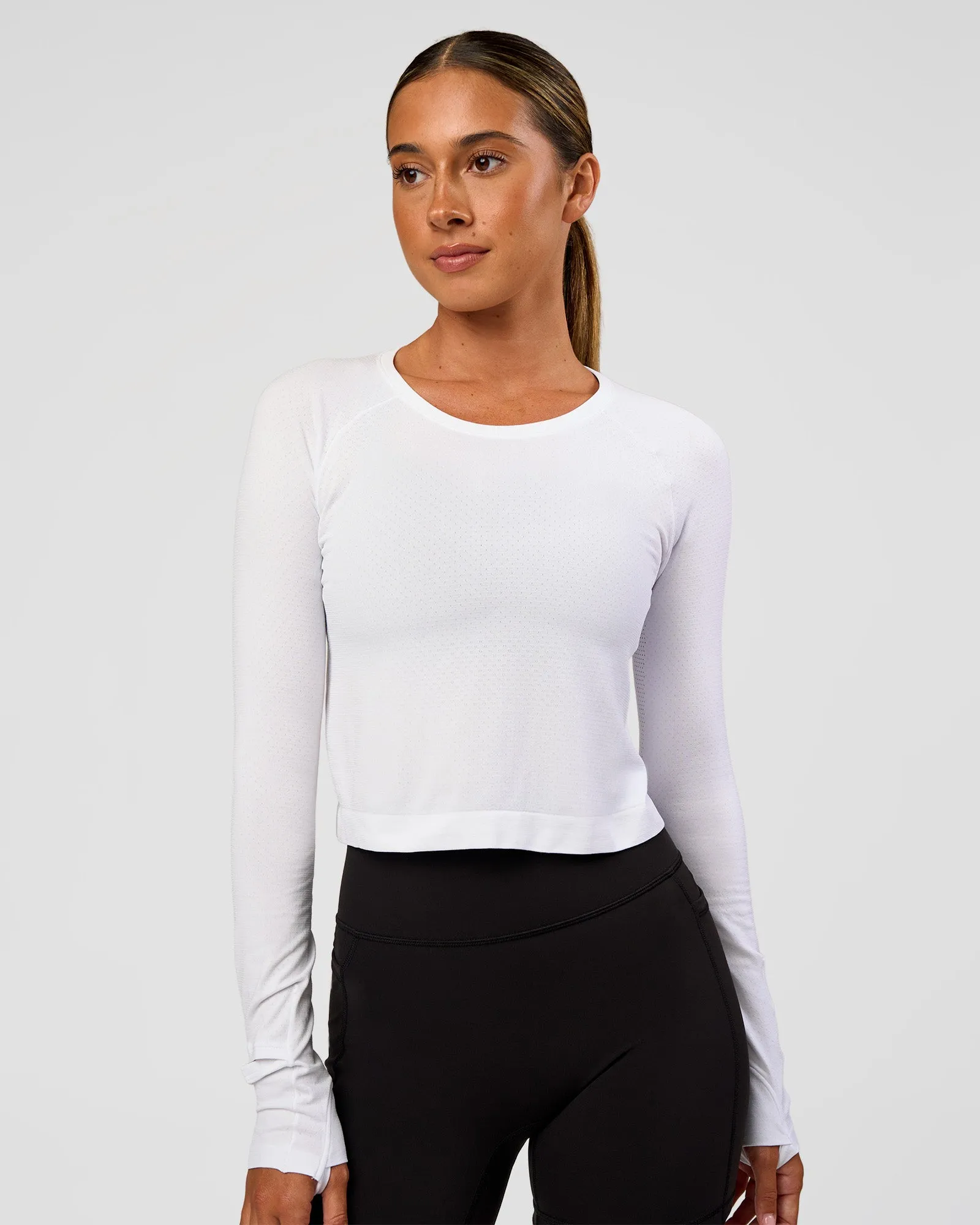 AeroFLX+ Seamless Long Sleeve Skimmer Tee - White/White sold by LSKD product image thumbnail 4
