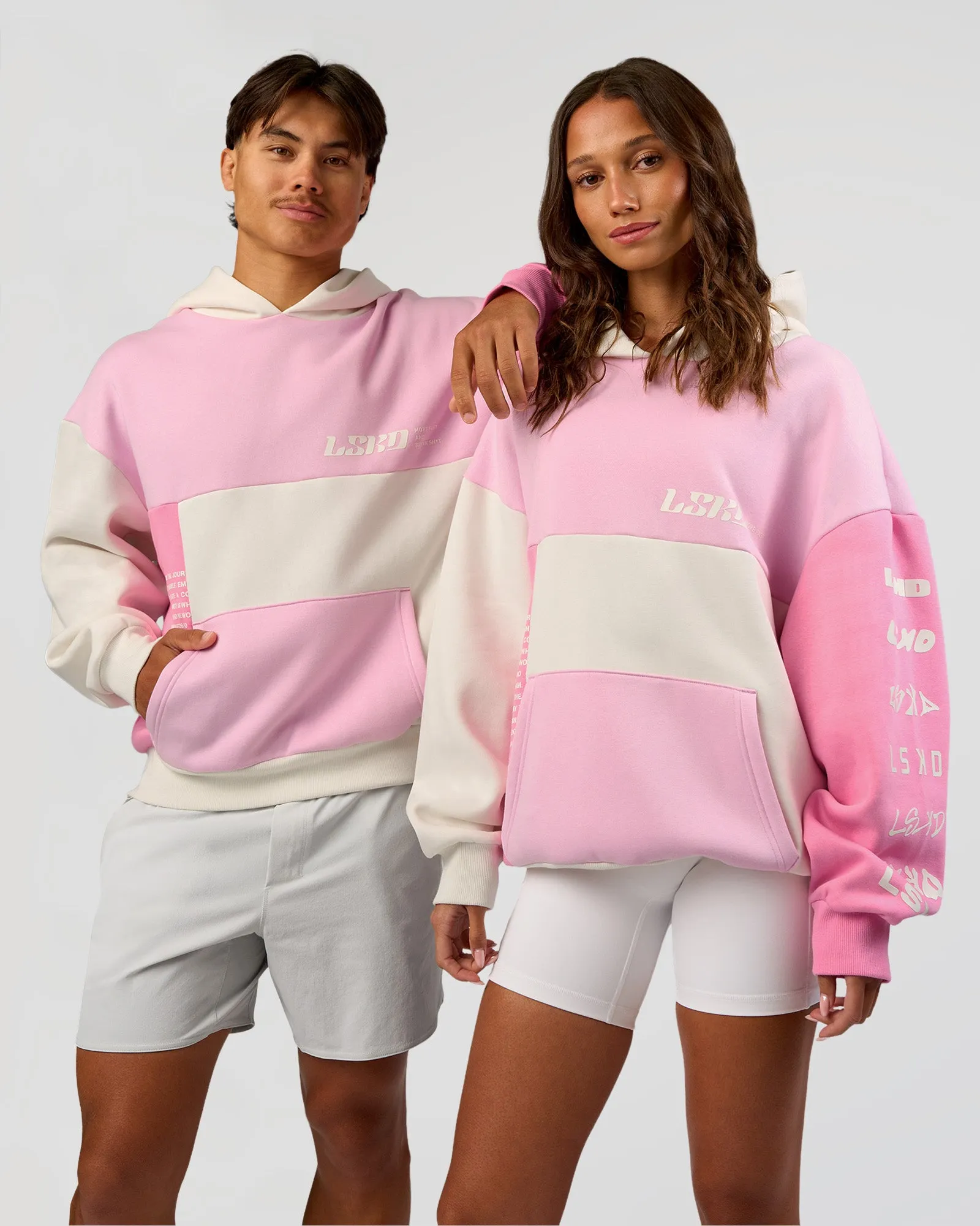 Deconstructed Fleece Hoodie - Off White-Marshmallow-Pink sold by LSKD