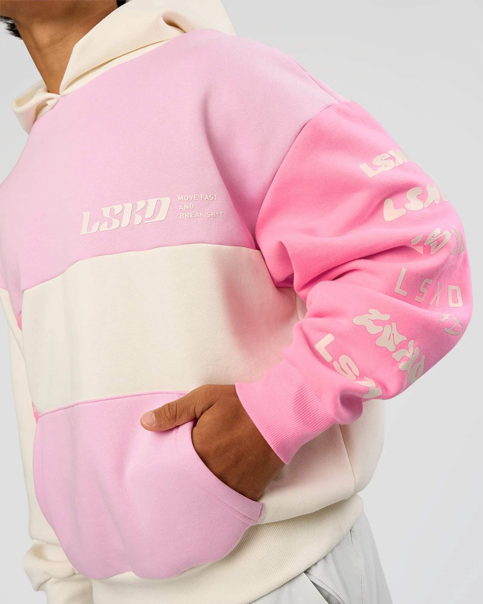 Deconstructed Fleece Hoodie - Off White-Marshmallow-Pink sold by LSKD product image thumbnail 3