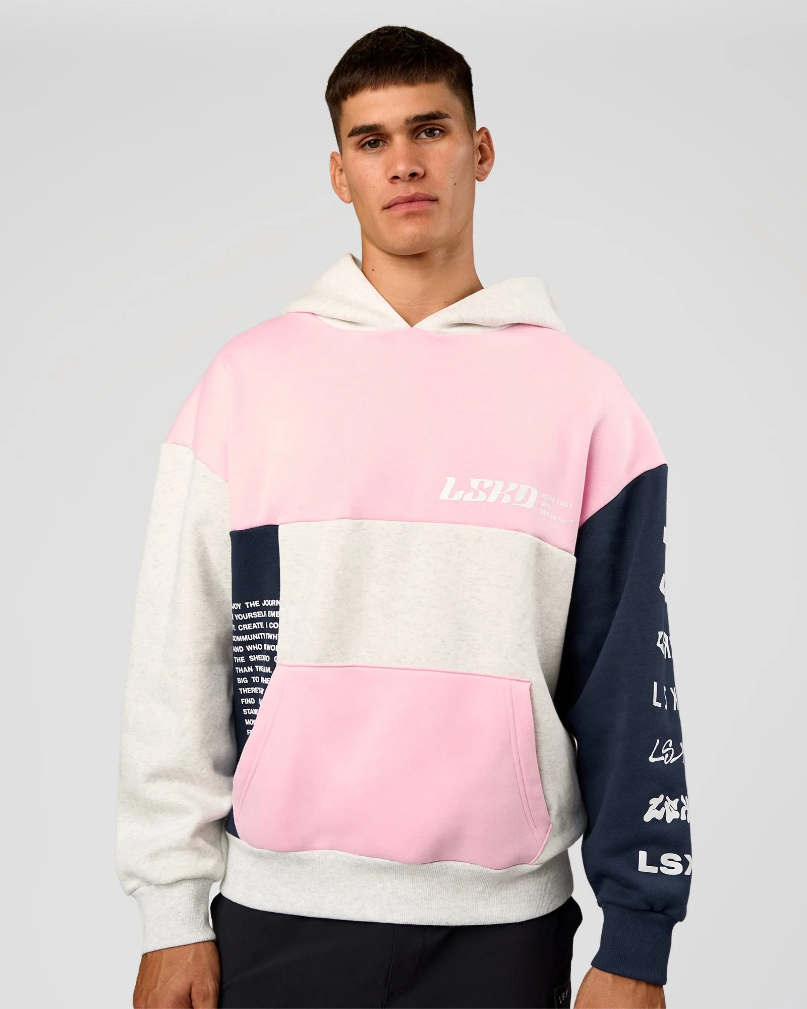 Deconstructed Fleece Hoodie - Grey Marl-Marshmallow-Navy sold by LSKD product image thumbnail 2