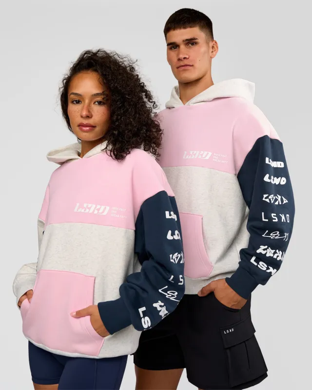 Deconstructed Fleece Hoodie - Grey Marl-Marshmallow-Navy sold by LSKD