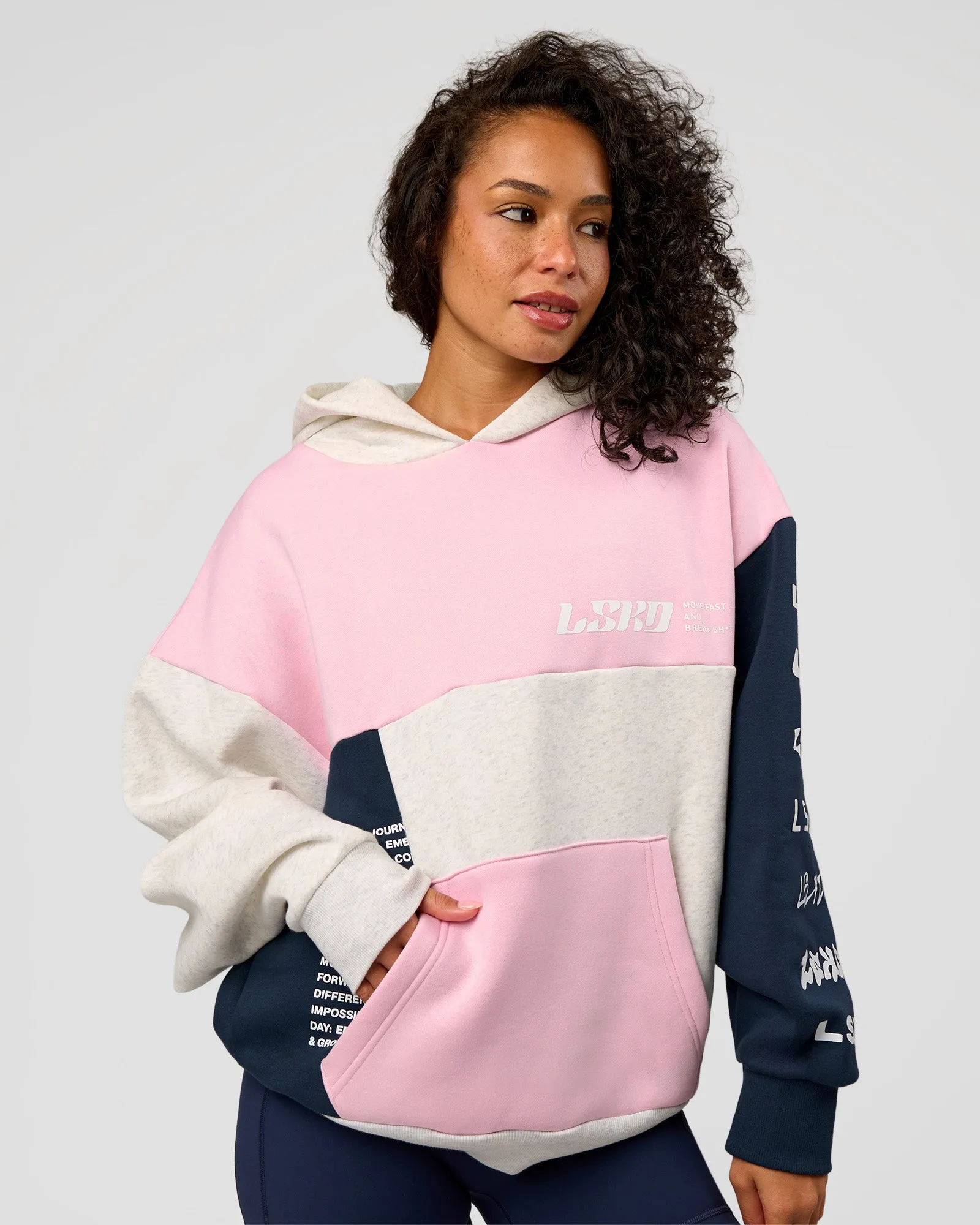 Deconstructed Fleece Hoodie - Grey Marl-Marshmallow-Navy sold by LSKD product image thumbnail 4