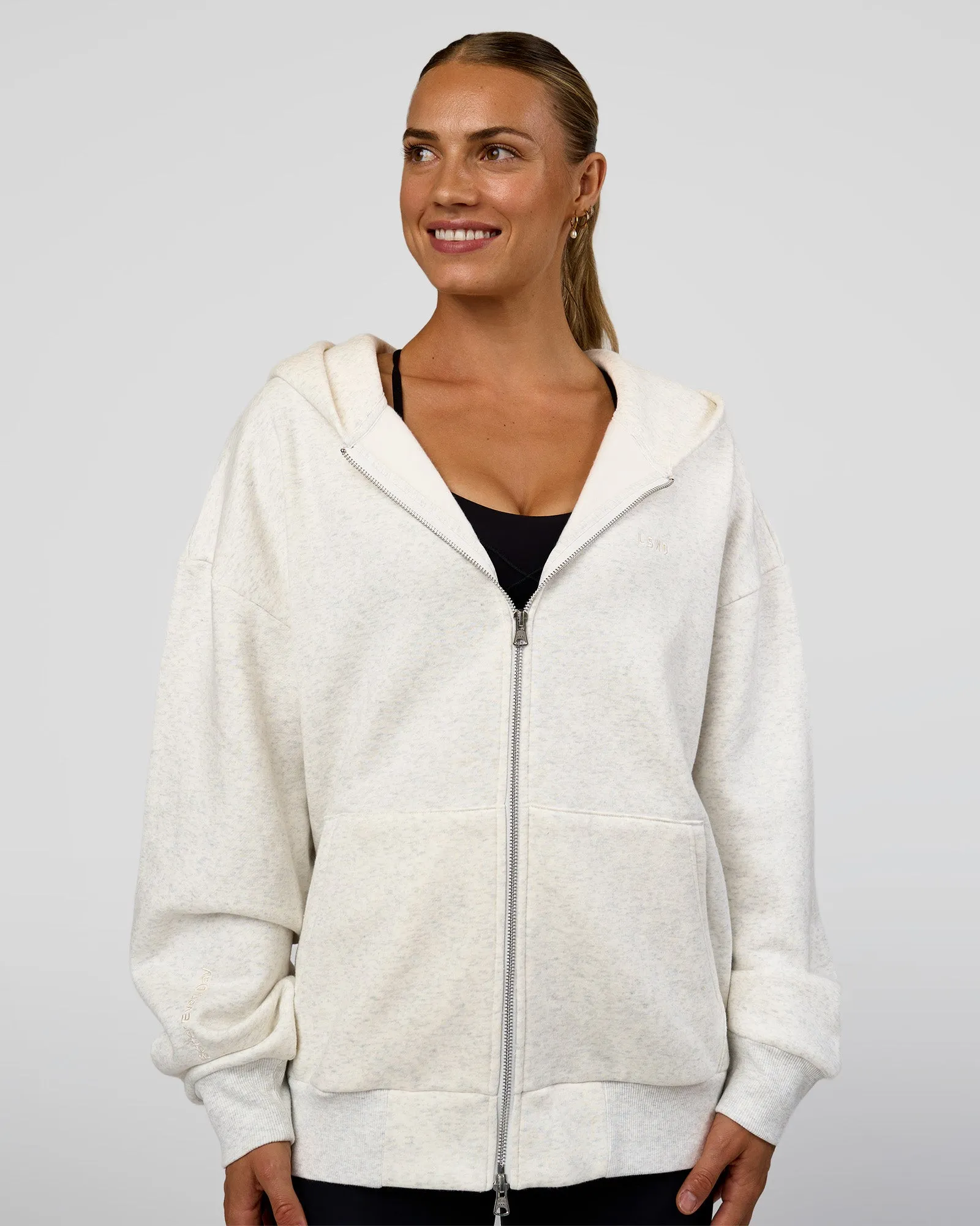 Base Zip Through Oversized Hoodie - Silver Marl sold by LSKD product image thumbnail 3