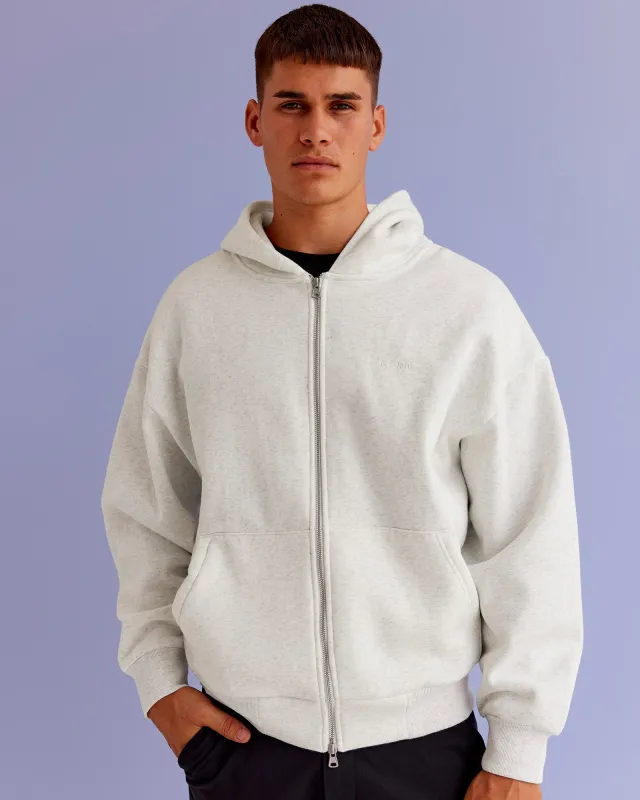 Base Zip Through Oversized Hoodie - Silver Marl sold by LSKD