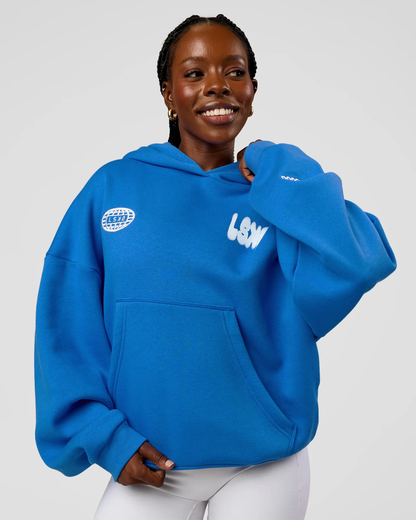 Static Grit Unisex Boxy Hoodie - Palace Blue-White sold by LSKD product image thumbnail 5