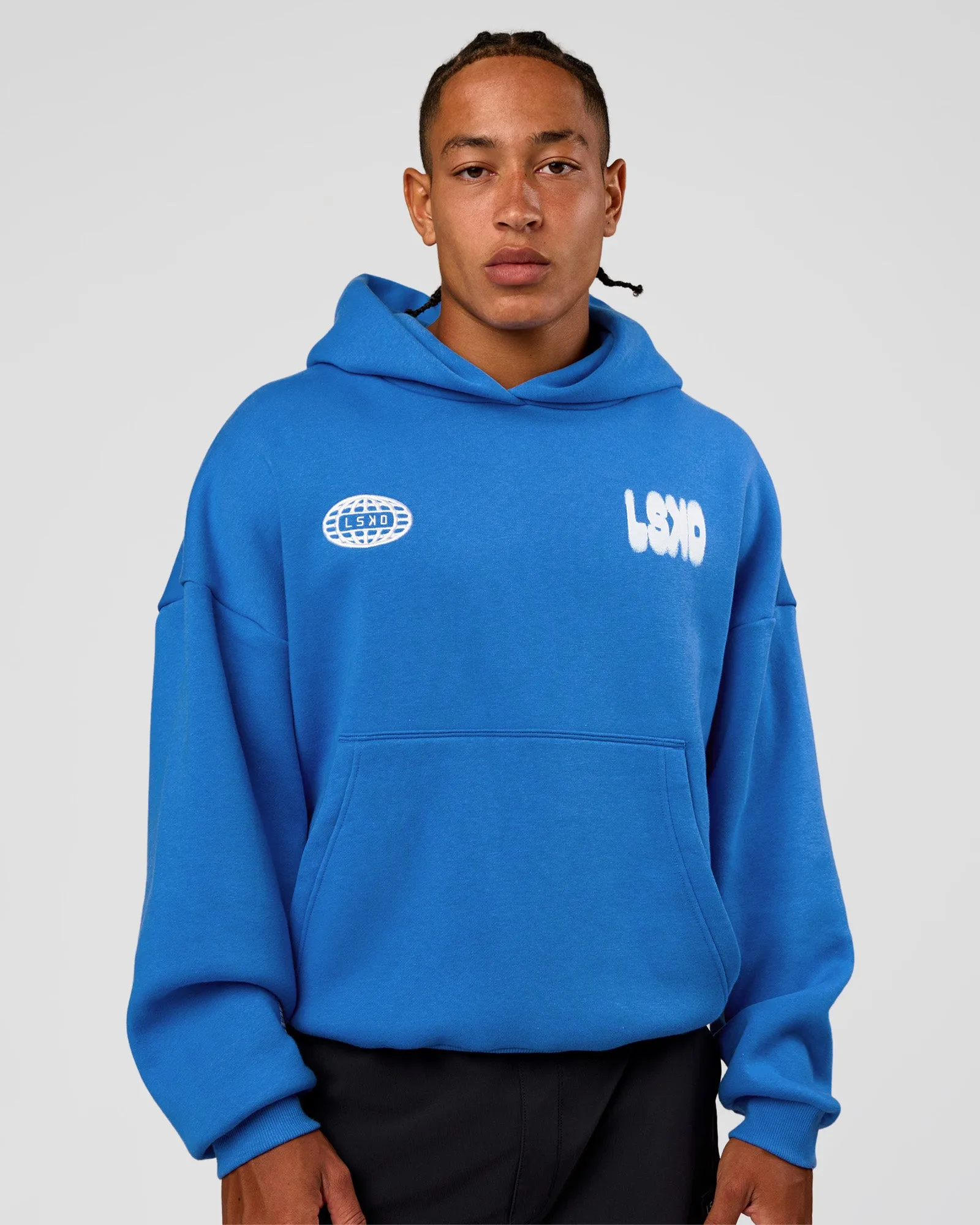 Static Grit Unisex Boxy Hoodie - Palace Blue-White sold by LSKD product image thumbnail 3