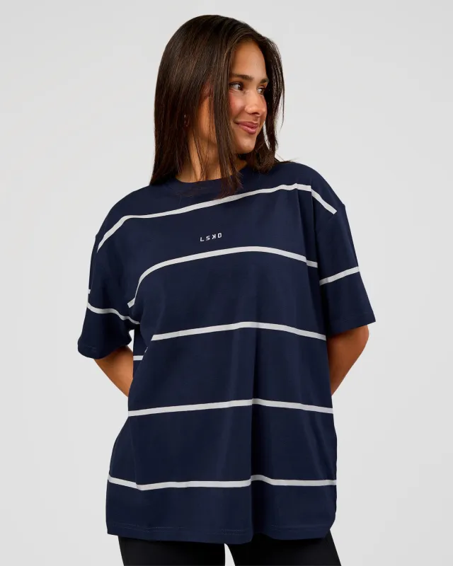 Go-To Stripe FLXCotton Oversized Tee - Future Navy-White made by LSKD