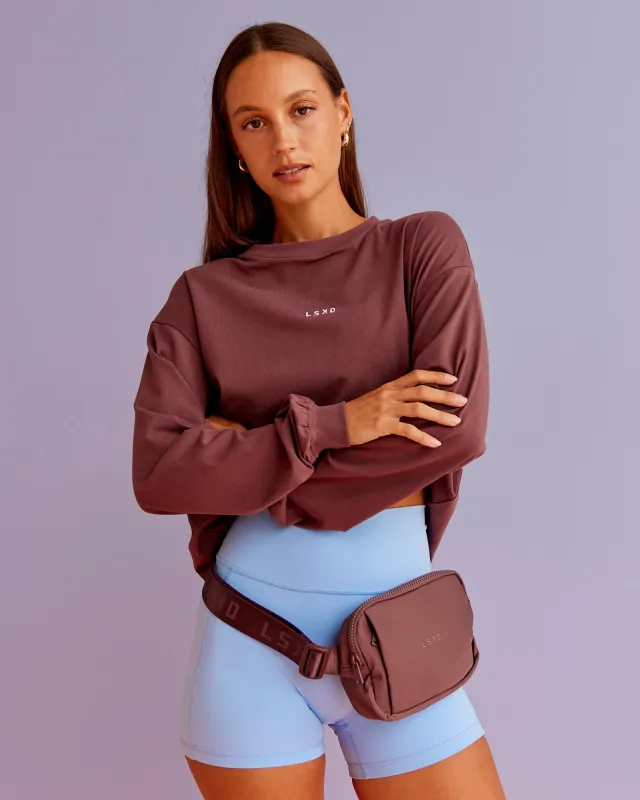 Go-To Long Sleeve FLXCotton Oversized Tee - Cocoa Powder-White made by LSKD