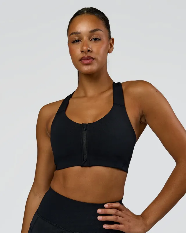 Elarra Zip Front Sports Bra - Black made by LSKD