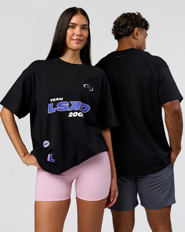 League Heavyweight FLXCotton Oversized Tee - Black-Power Cobalt made by LSKD