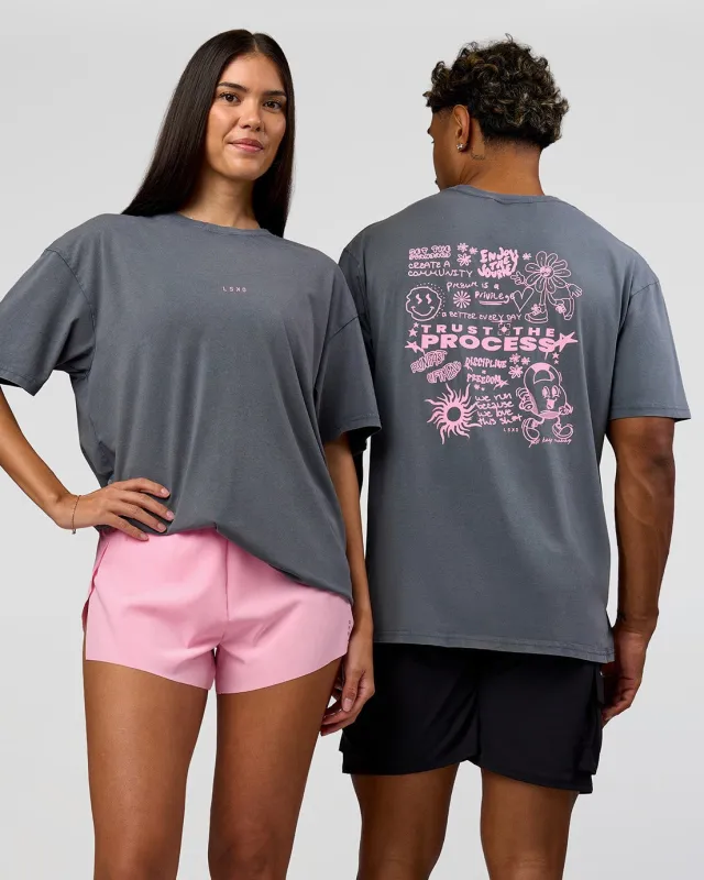 Built On Values FLXCotton Oversized Tee - Dark Storm Washed-Pink Rose made by LSKD