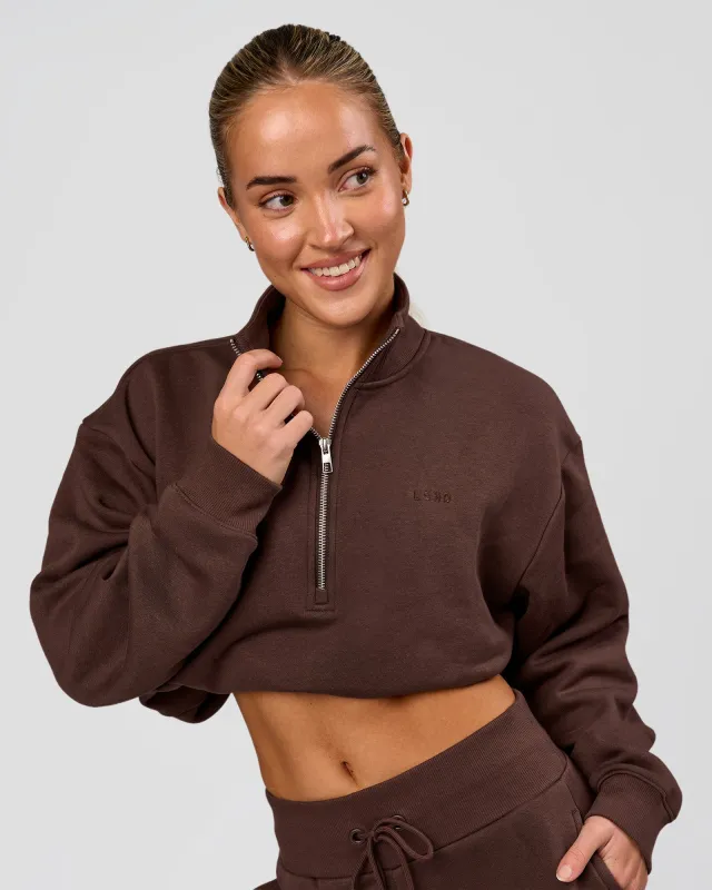 Go-To Oversized Quarter Zip Sweater - Hot Chocolate made by LSKD