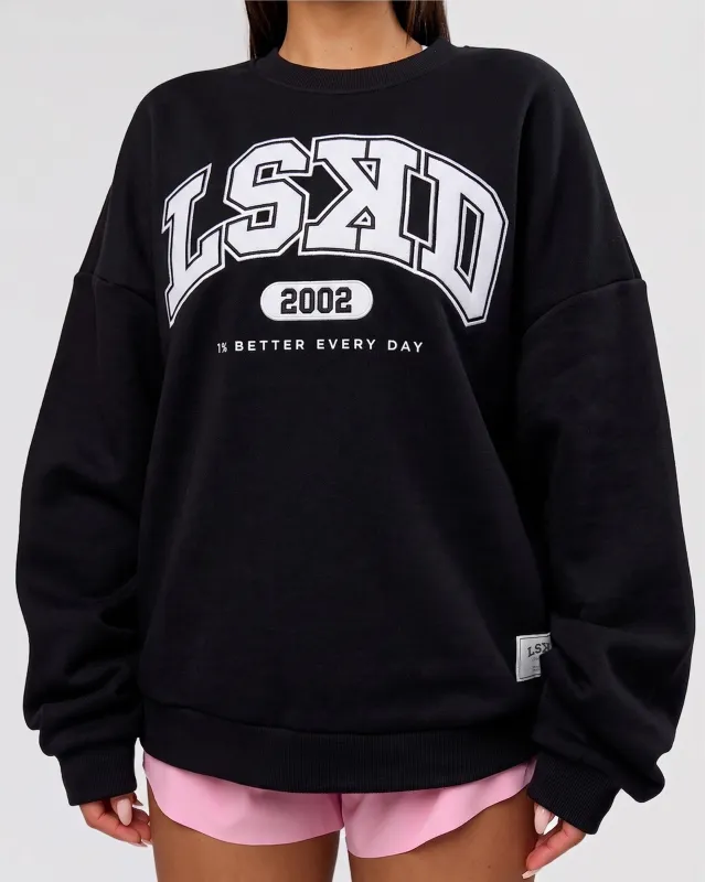 Varsity Boxy Crew in Caviar-Off White made by LSKD