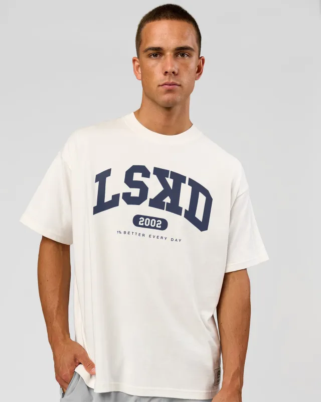Varsity EST Heavyweight Oversized Tee - Off White-Future Navy made by LSKD