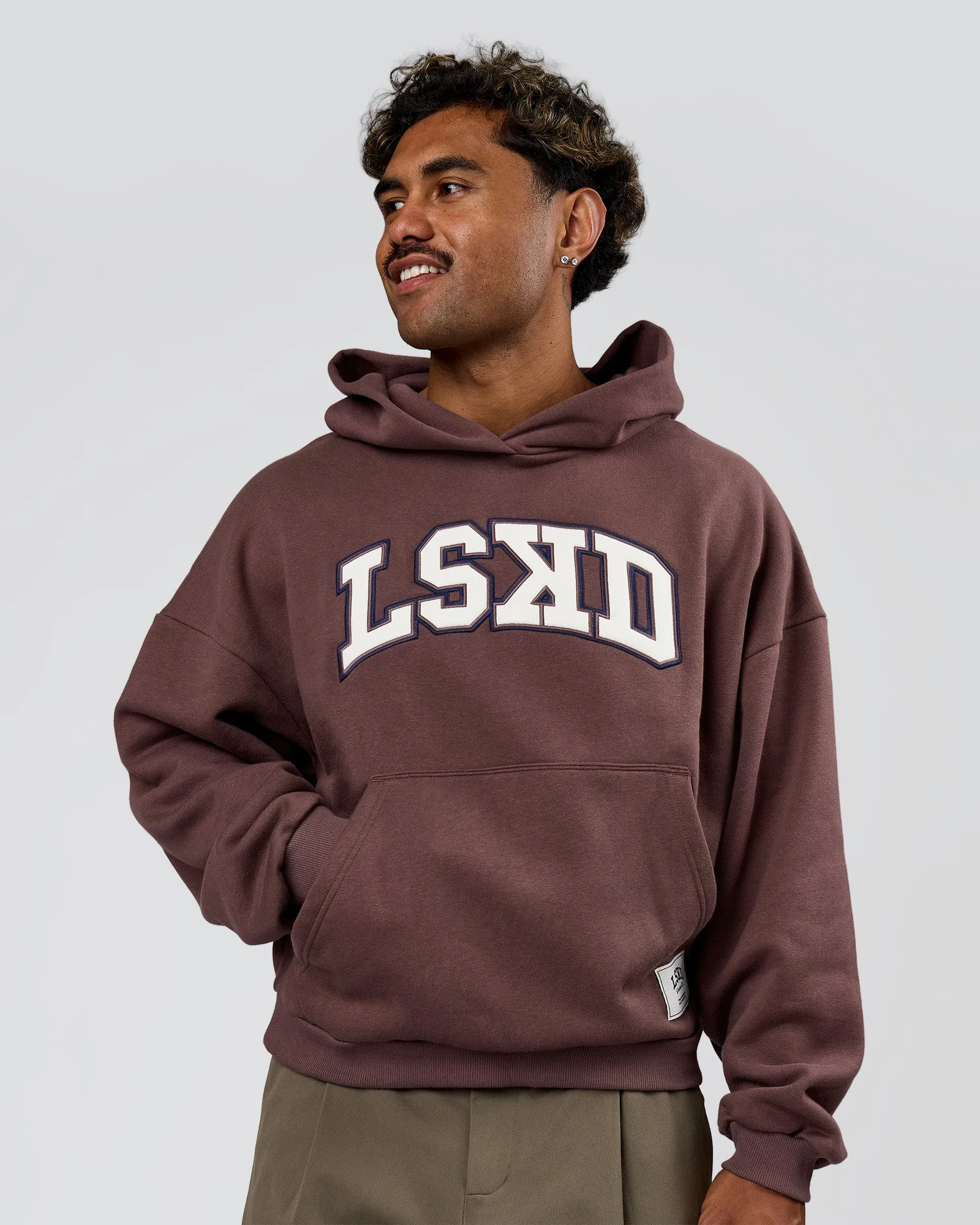 Varsity Boxy Hoodie - Cocoa Powder-Off White sold by LSKD product image thumbnail 4