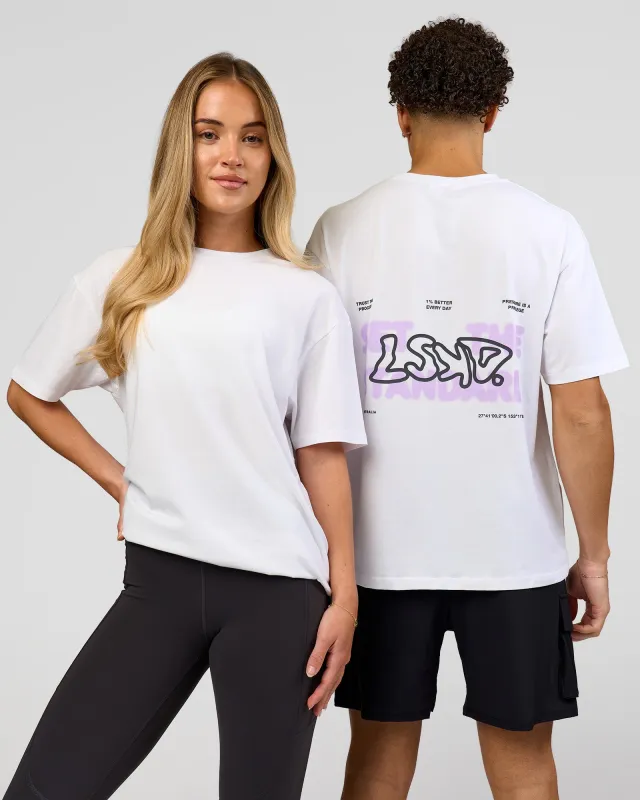 Benchmark FLXCotton Oversized Tee - White-Pale Lilac made by LSKD
