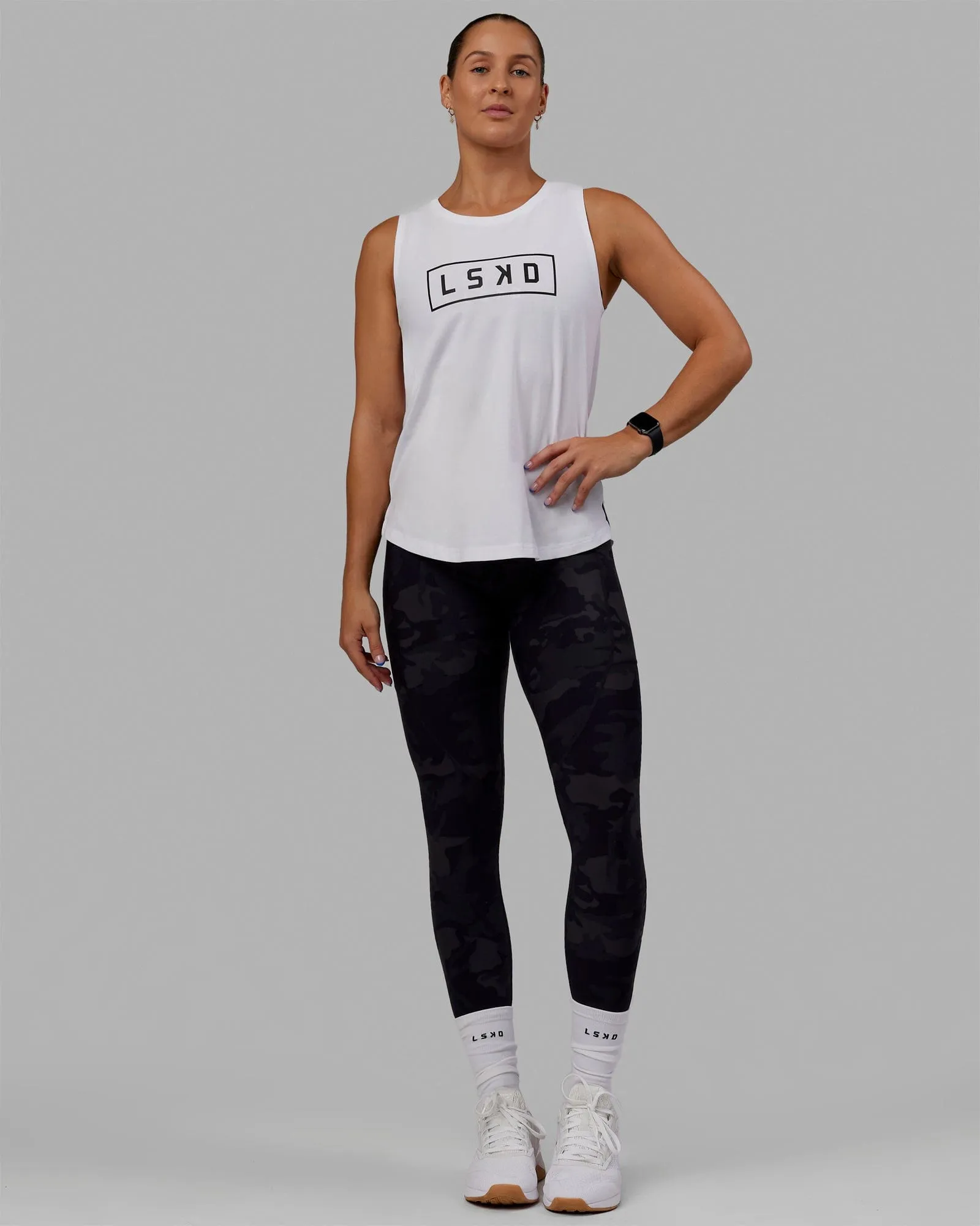 Luna FLXCotton Longline Tank - White-Black sold by LSKD product image thumbnail 4