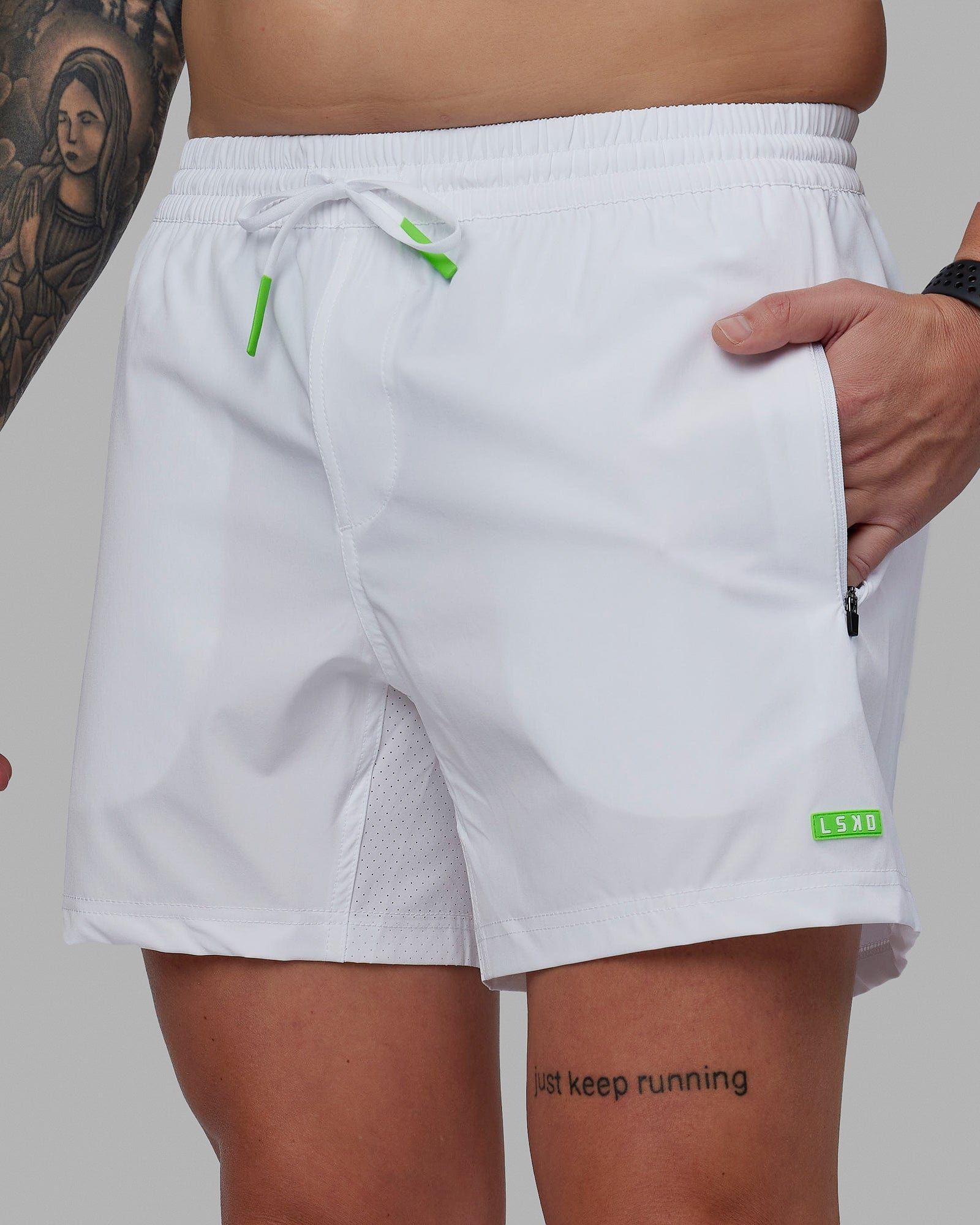 Rep 5" Performance Shorts - White-Lime sold by LSKD product image thumbnail 3