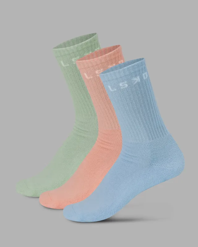 Daily 3 Pack Crew Sock - Glacial Blue-Surf Spray-Mellow Peach made by LSKD