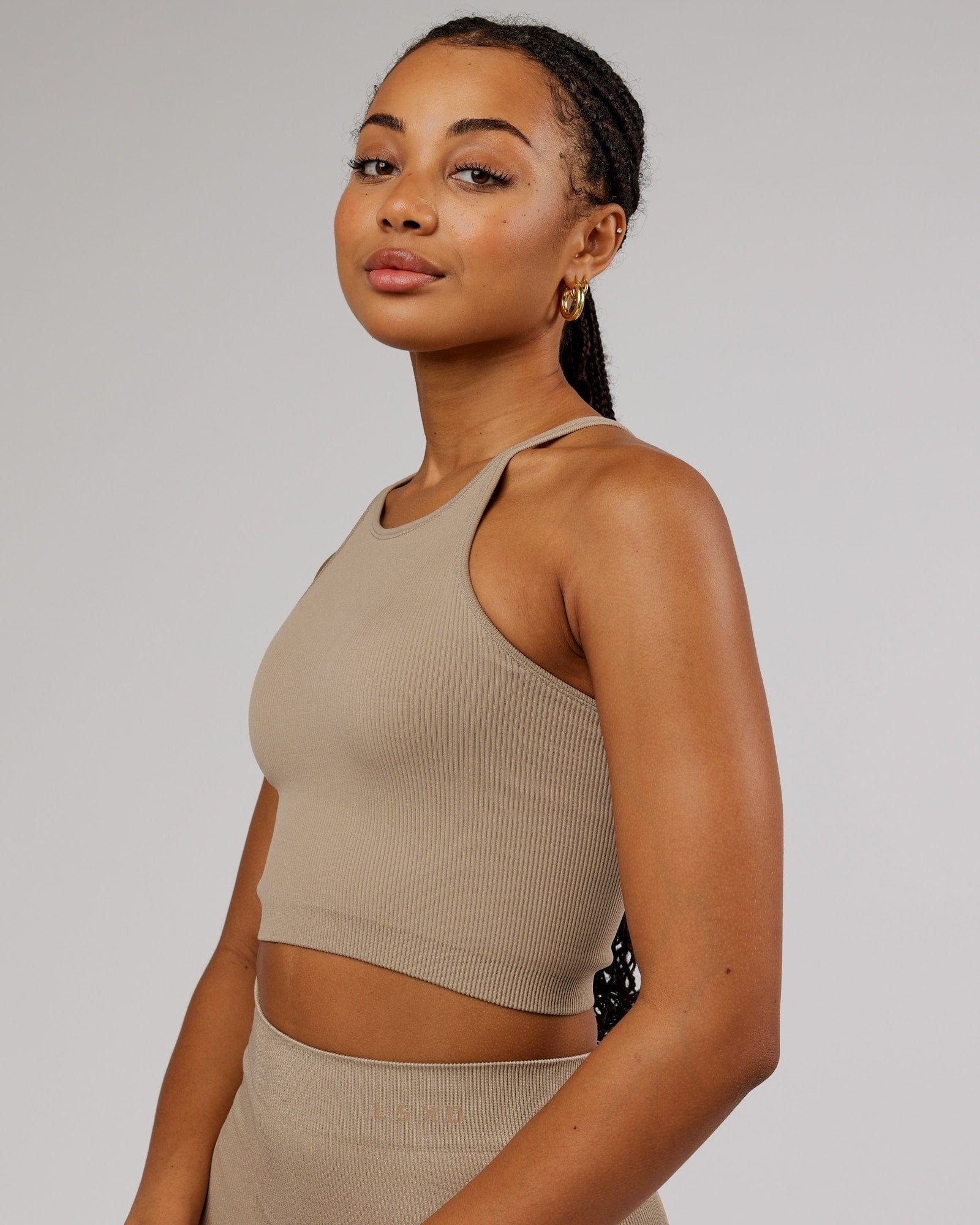 Minimal Seamless Crop Ribbed Tank - Taupe sold by LSKD