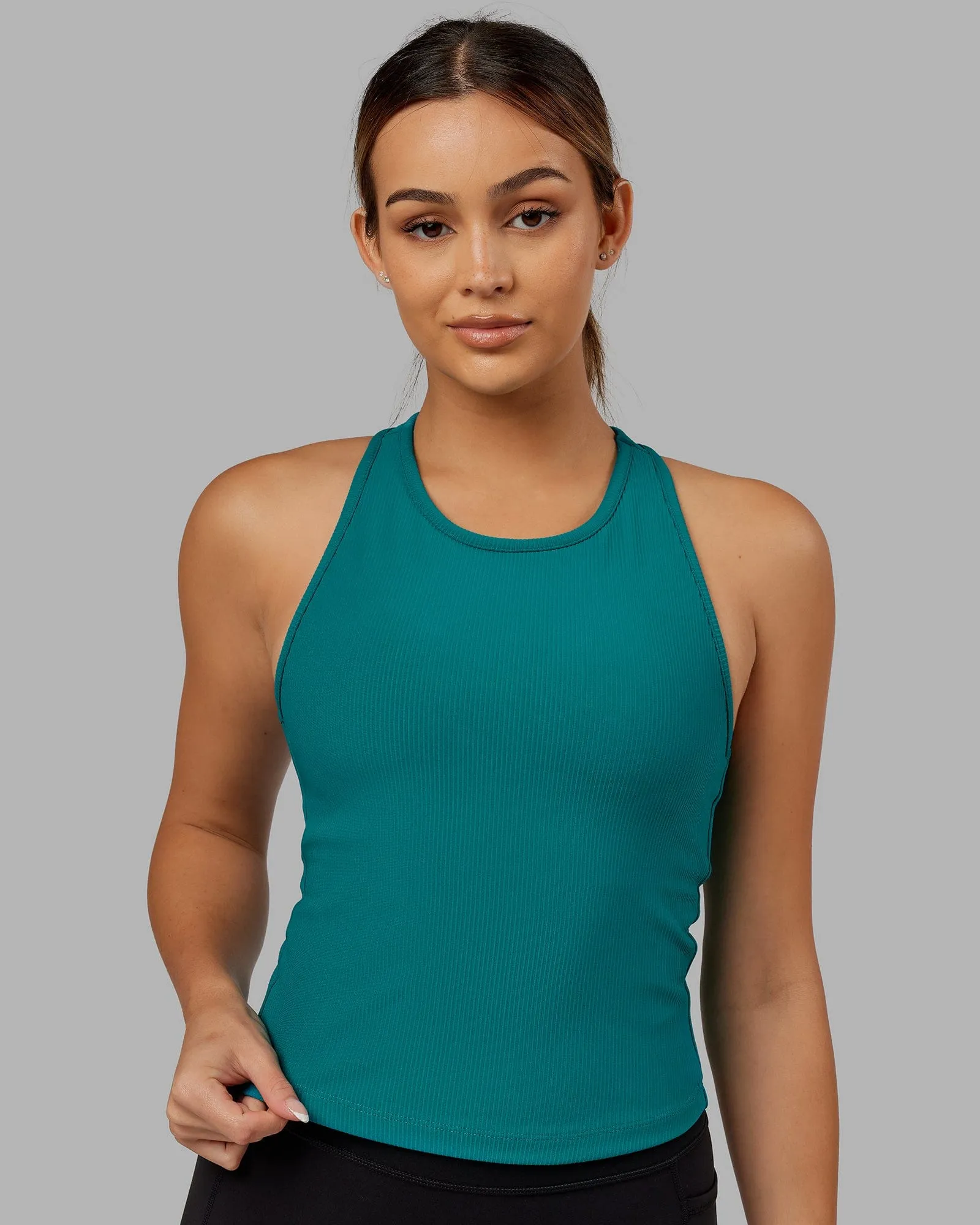 Flow Ribbed Shelf Bra Performance Tank - Sea Green sold by LSKD
