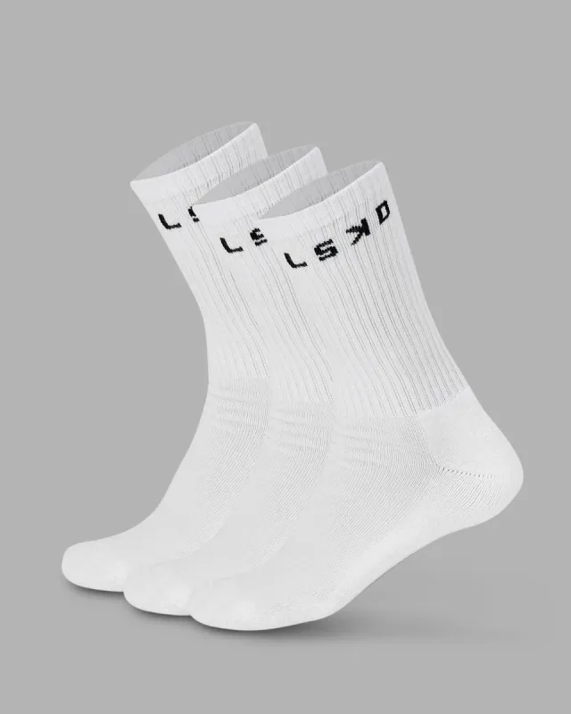 Daily 3 Pack Crew Sock - White sold by LSKD