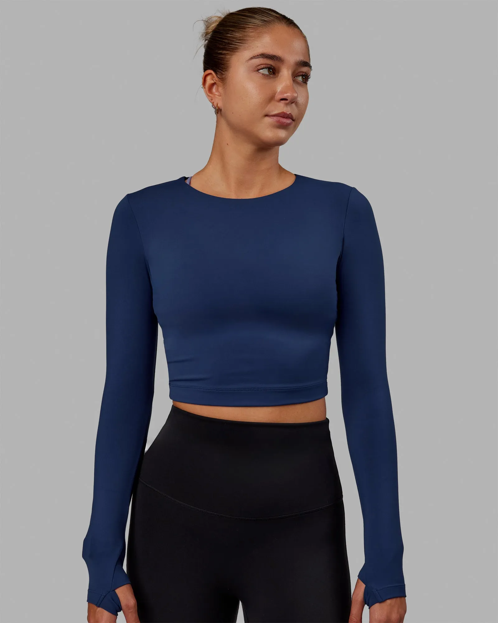 Staple Long Sleeve Cropped Tee - Midnight Blue sold by LSKD product image thumbnail 2