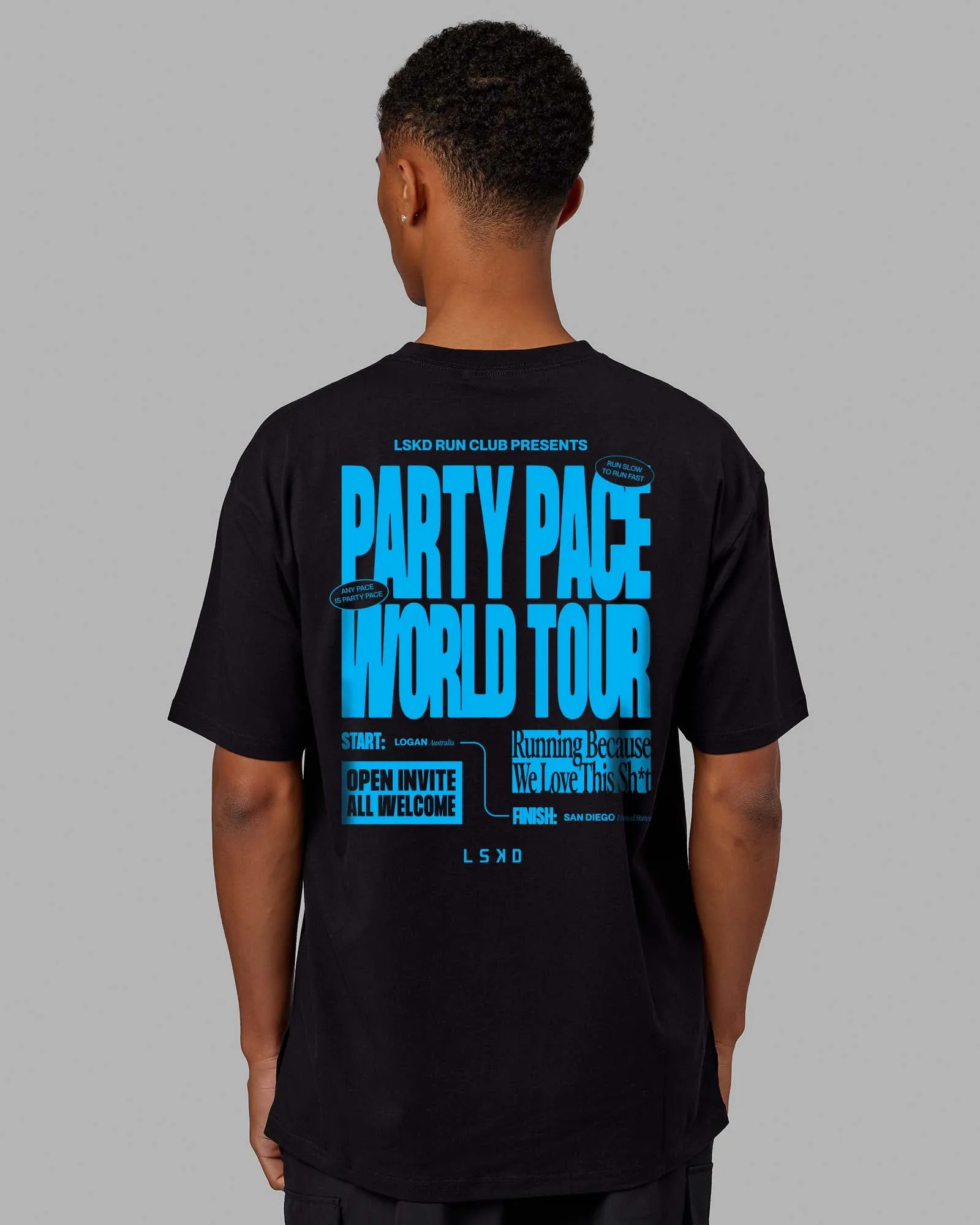 Unisex Party Pace FLXCotton Oversize Tee - Black-Blue sold by LSKD