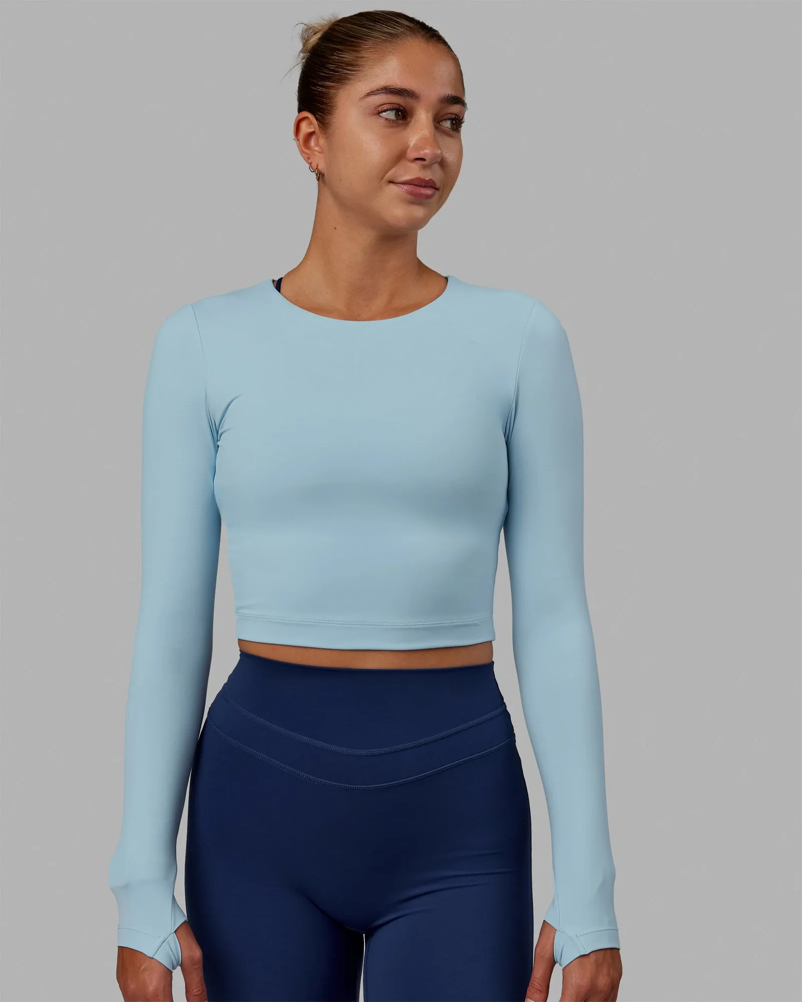 Staple Long Sleeve Cropped Tee - Glacial Blue sold by LSKD