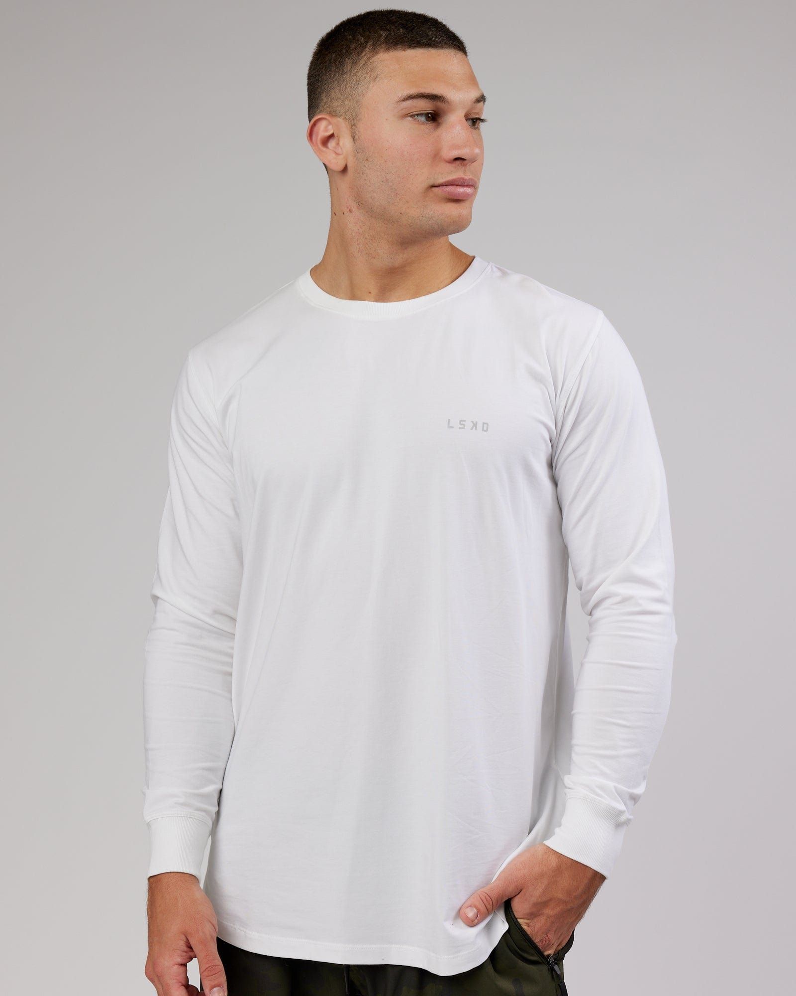Deluxe PimaFLX LS Tee - White sold by LSKD