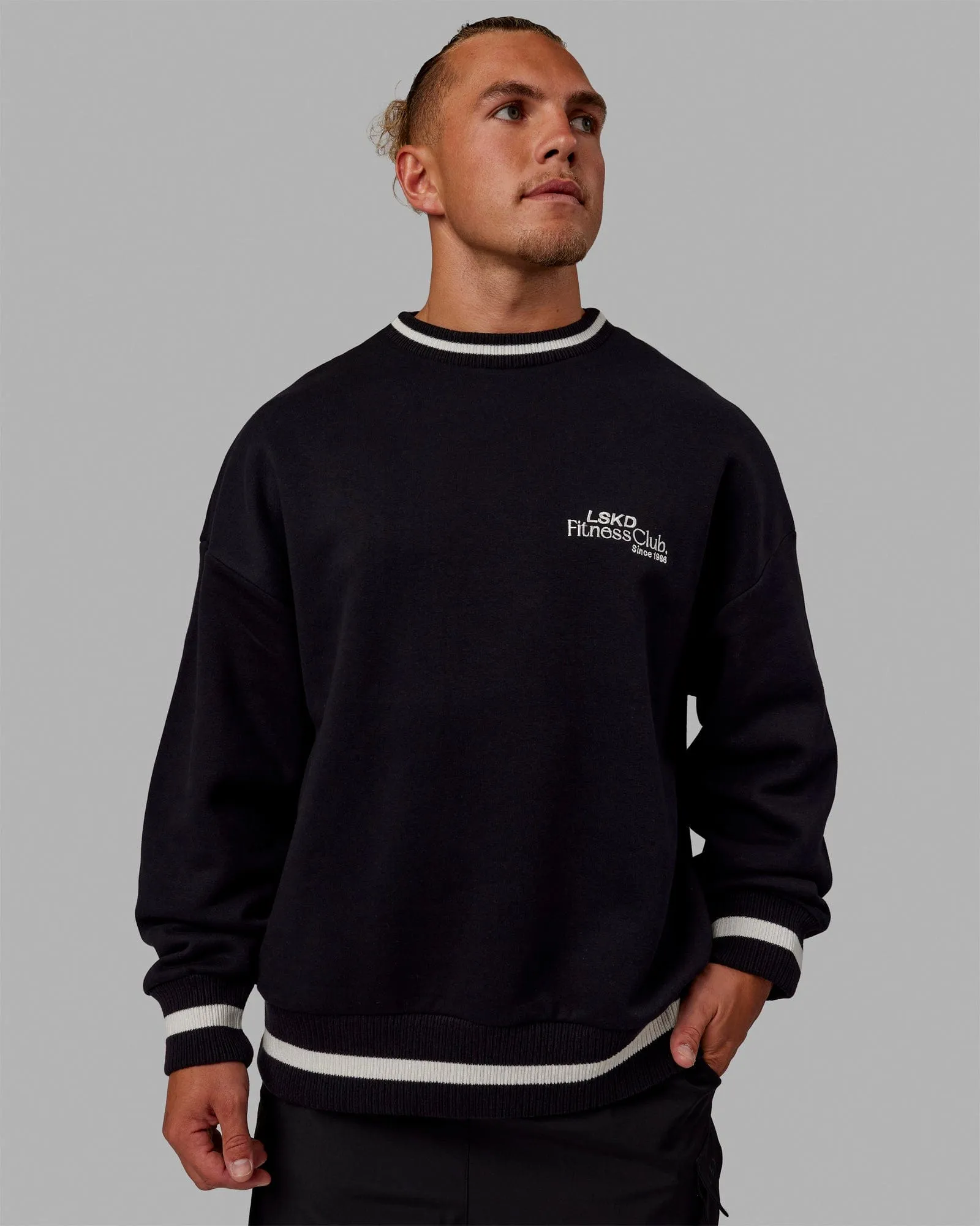 Unisex Fitness Club Sweater Oversize - Black-Off White sold by LSKD product image thumbnail 3