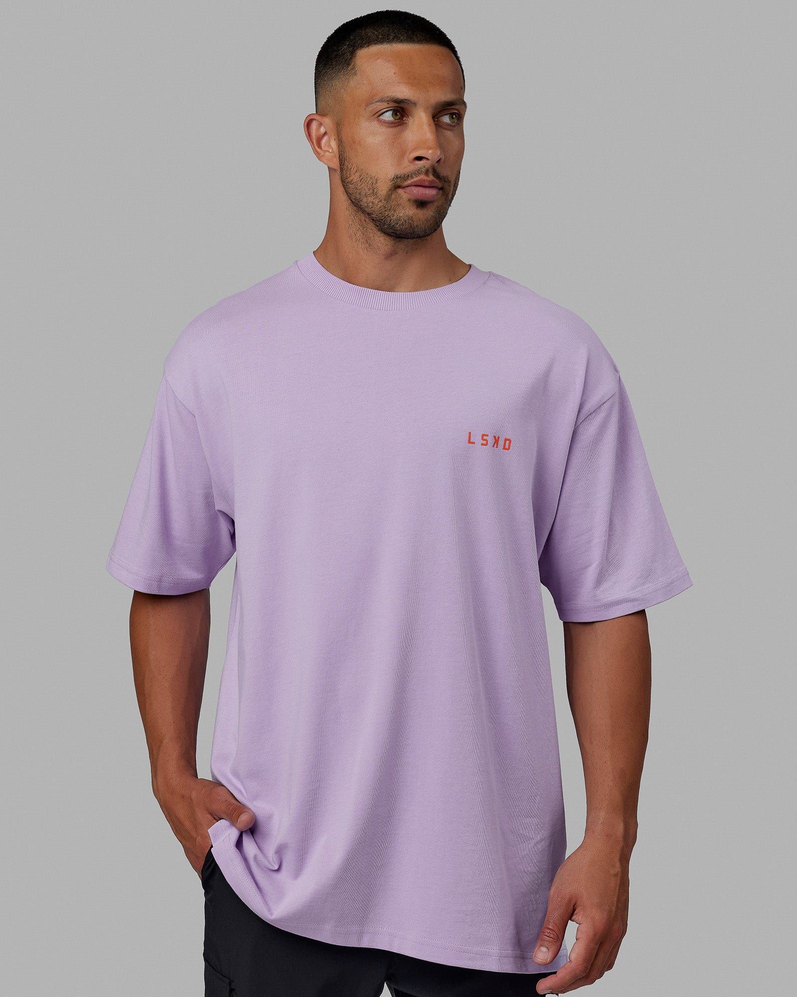 Unisex Endeavour Heavyweight Tee Oversize - Pale Lilac-Impact Orange sold by LSKD product image thumbnail 2