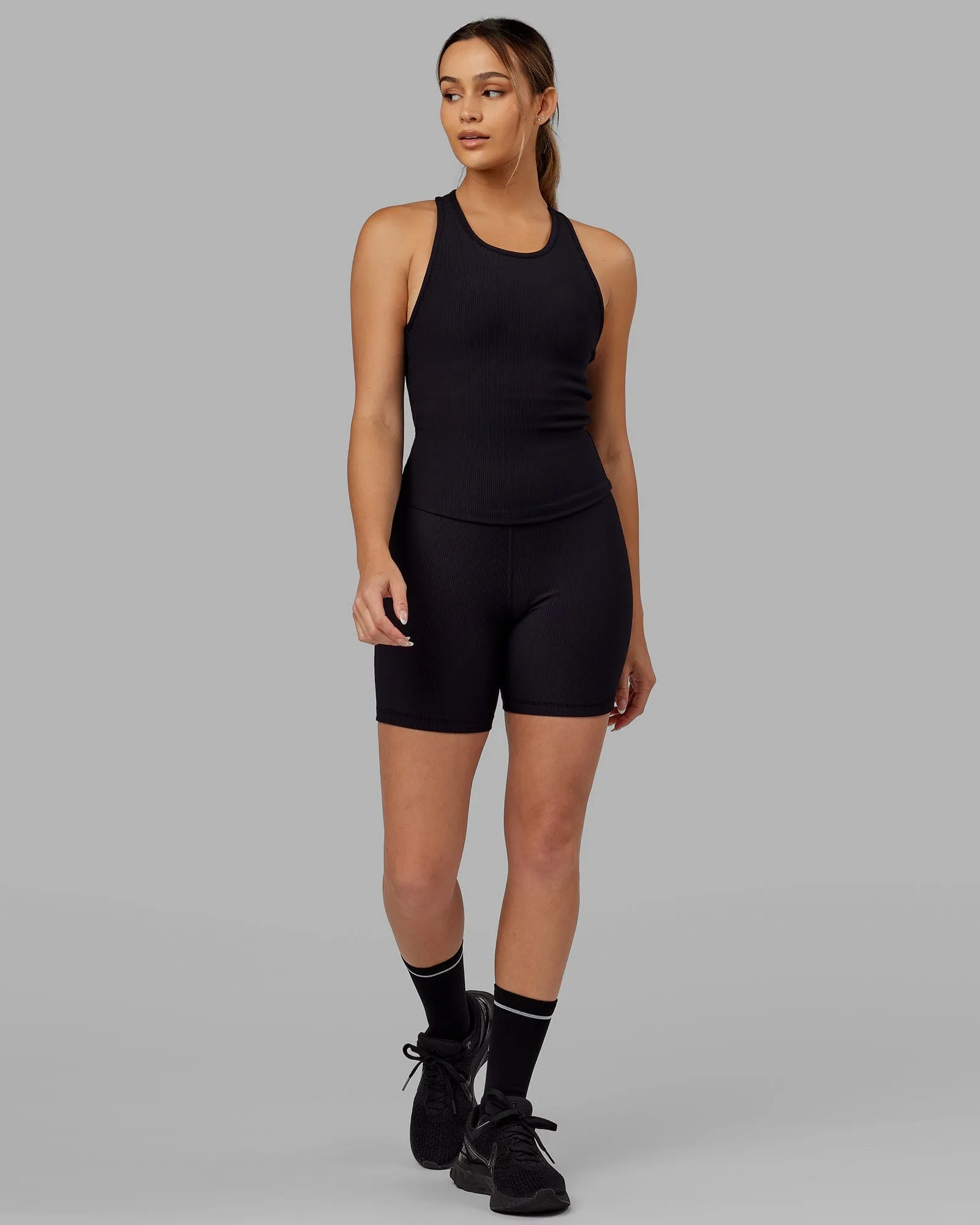 Flow Ribbed Shelf Bra Performance Tank - Black sold by LSKD product image thumbnail 3