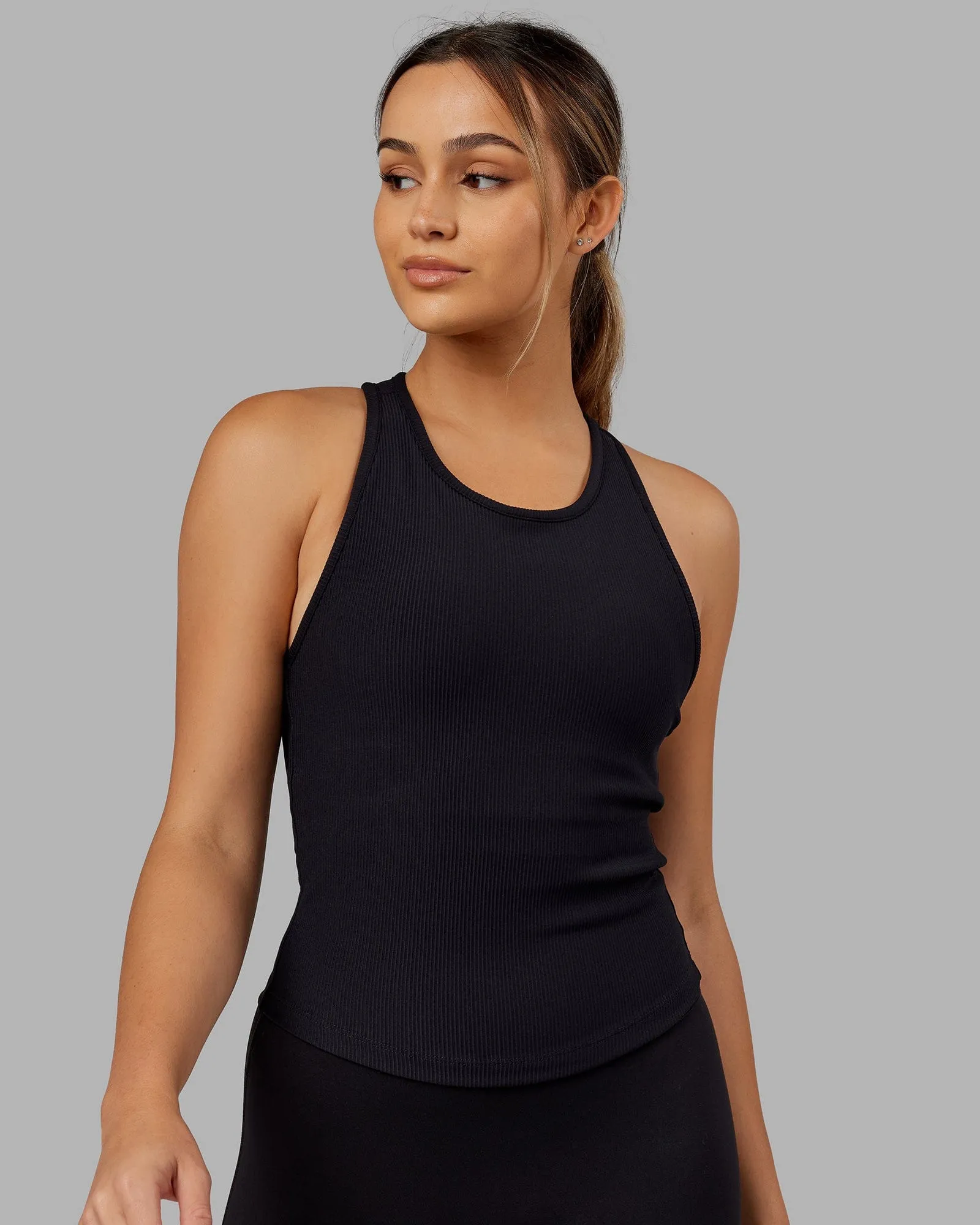 Flow Ribbed Shelf Bra Performance Tank - Black sold by LSKD product image thumbnail 4