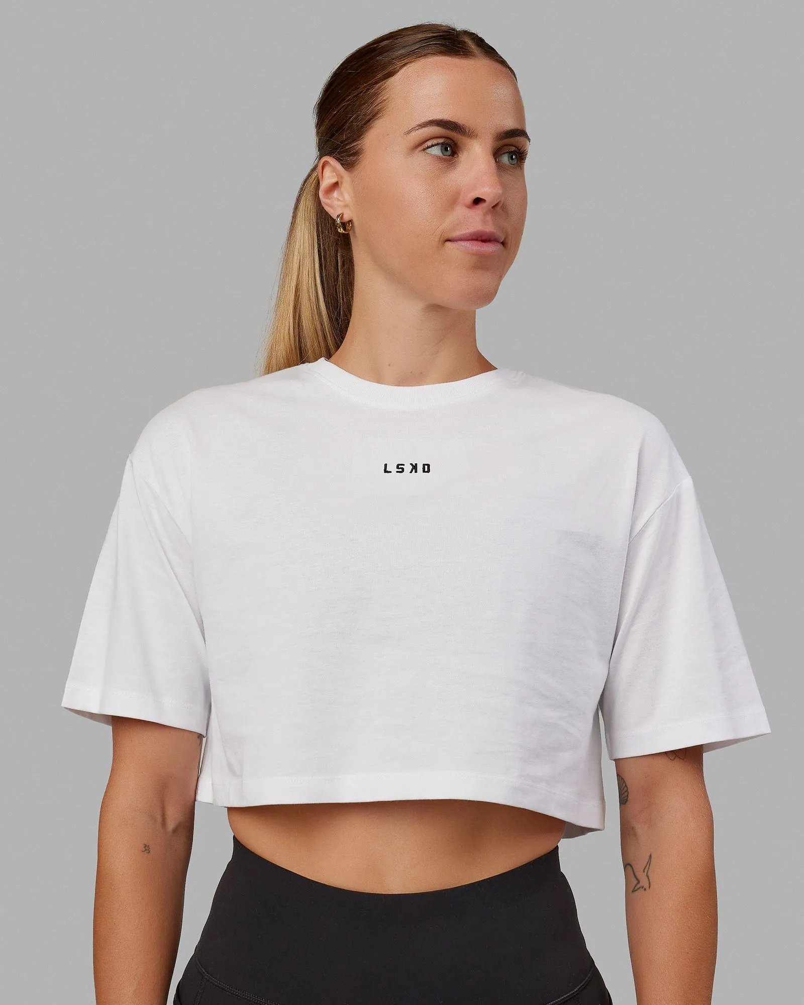Hustle Cropped Tee - White sold by LSKD product image thumbnail 2