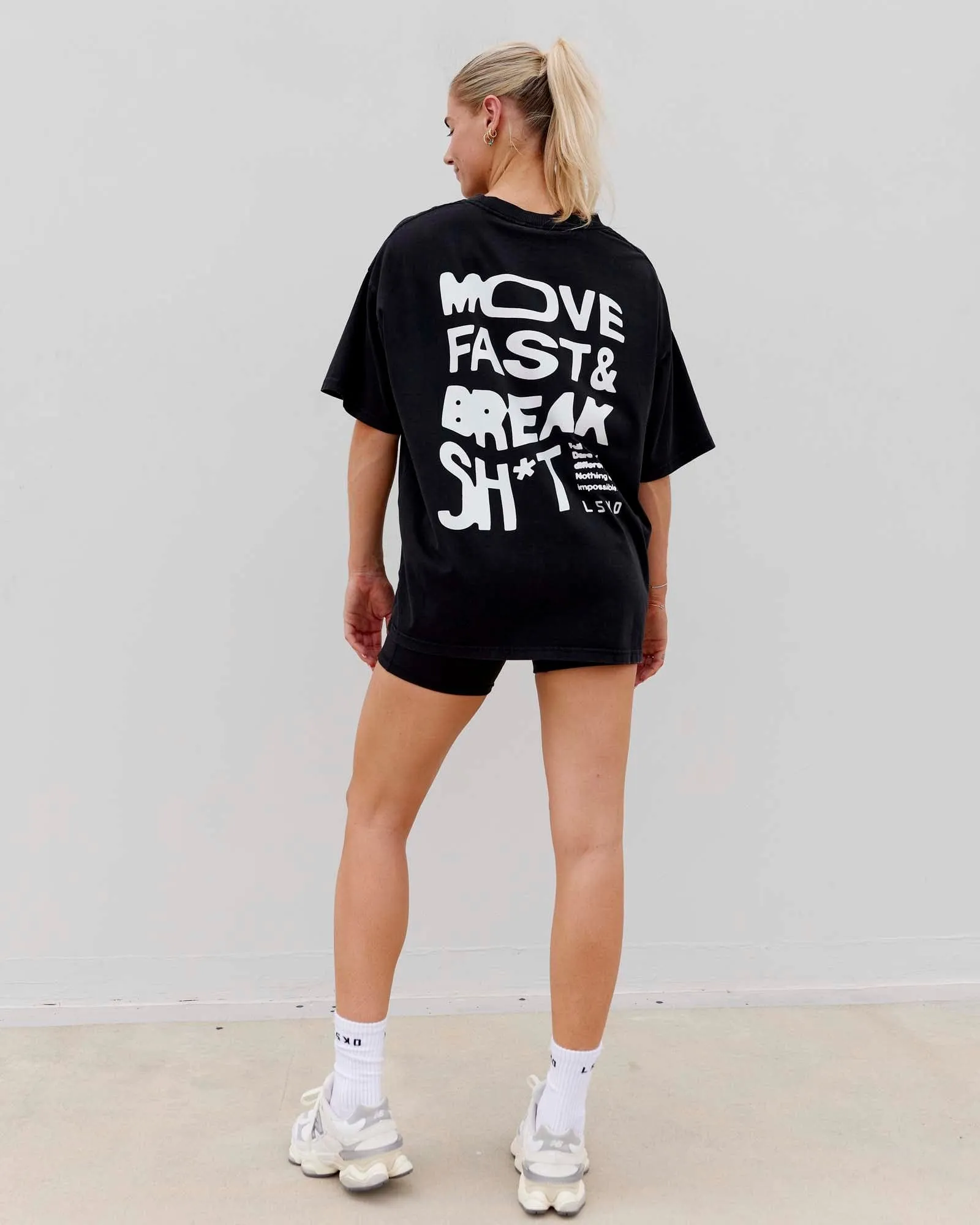 Unisex Washed Move Fast Heavyweight Tee Oversize - Black-Off White sold by LSKD product image thumbnail 2