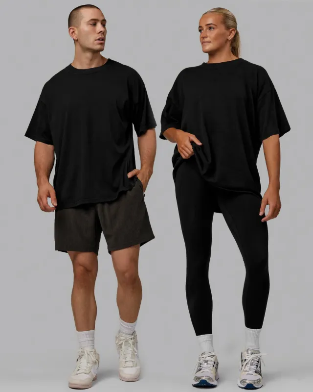 Unisex Washed Move Fast Heavyweight Tee Oversize - Black-Off White made by LSKD