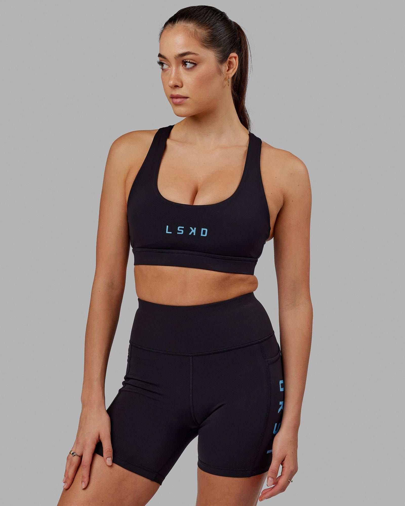 Rep Sports Bra Small Logo - Black-Azure Blue sold by LSKD