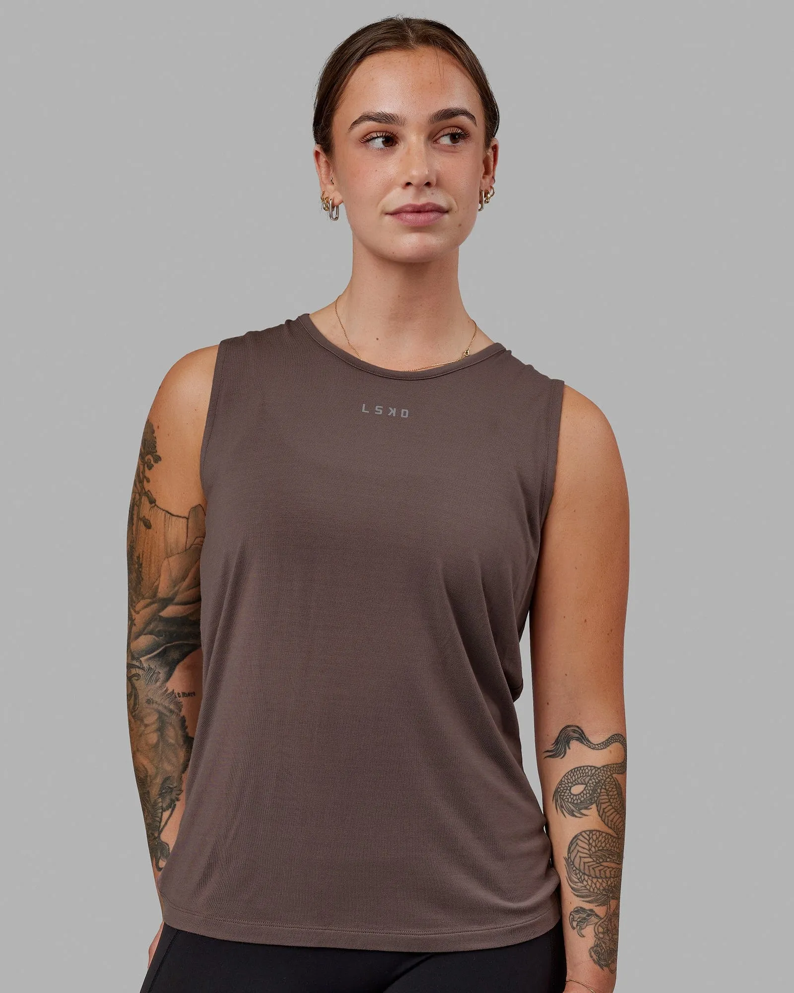 Swivel Open Back Tank - Peppercorn sold by LSKD