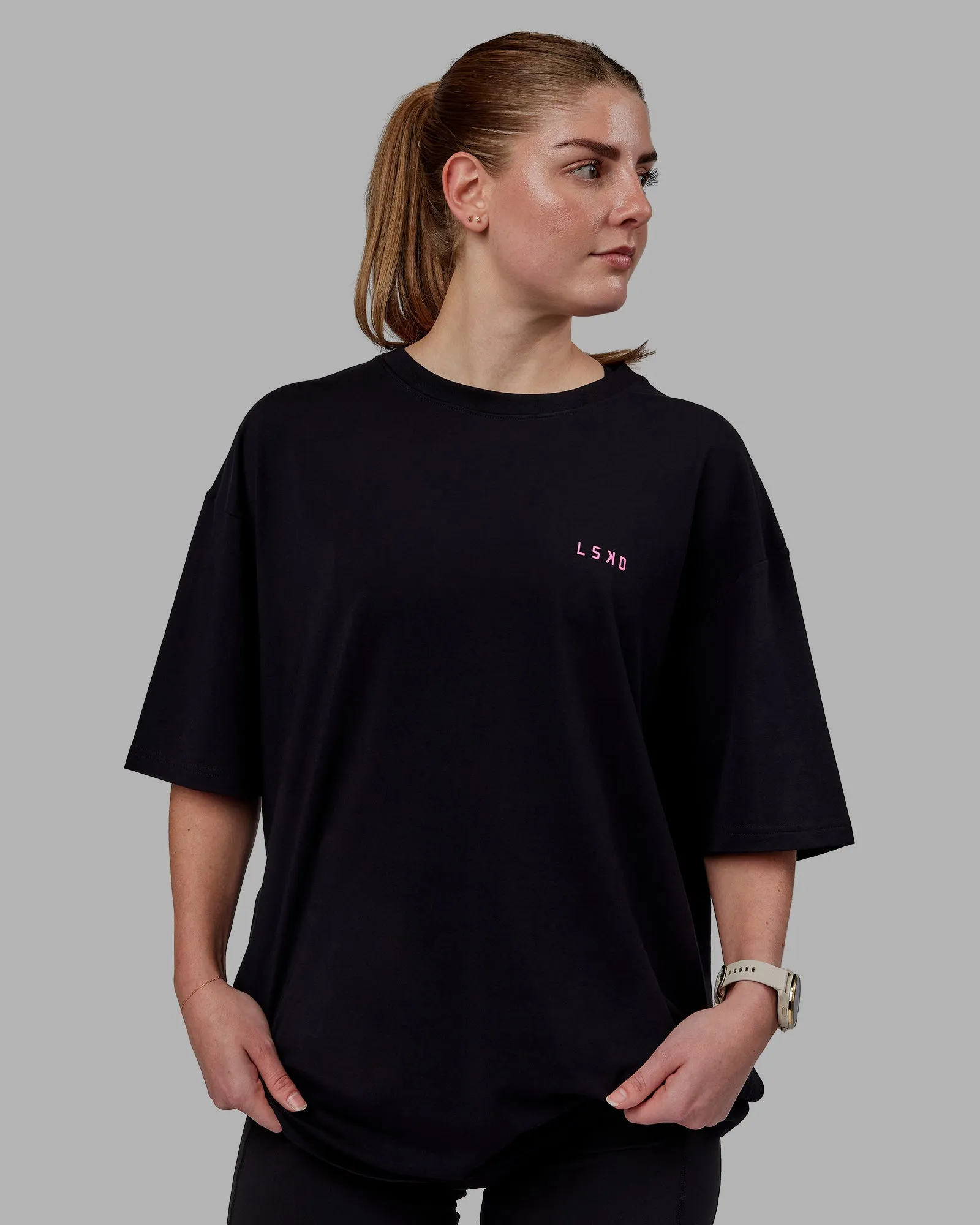 Unisex VS1 FLXCotton Tee Oversize - Black-Fuschia Pink sold by LSKD product image thumbnail 4