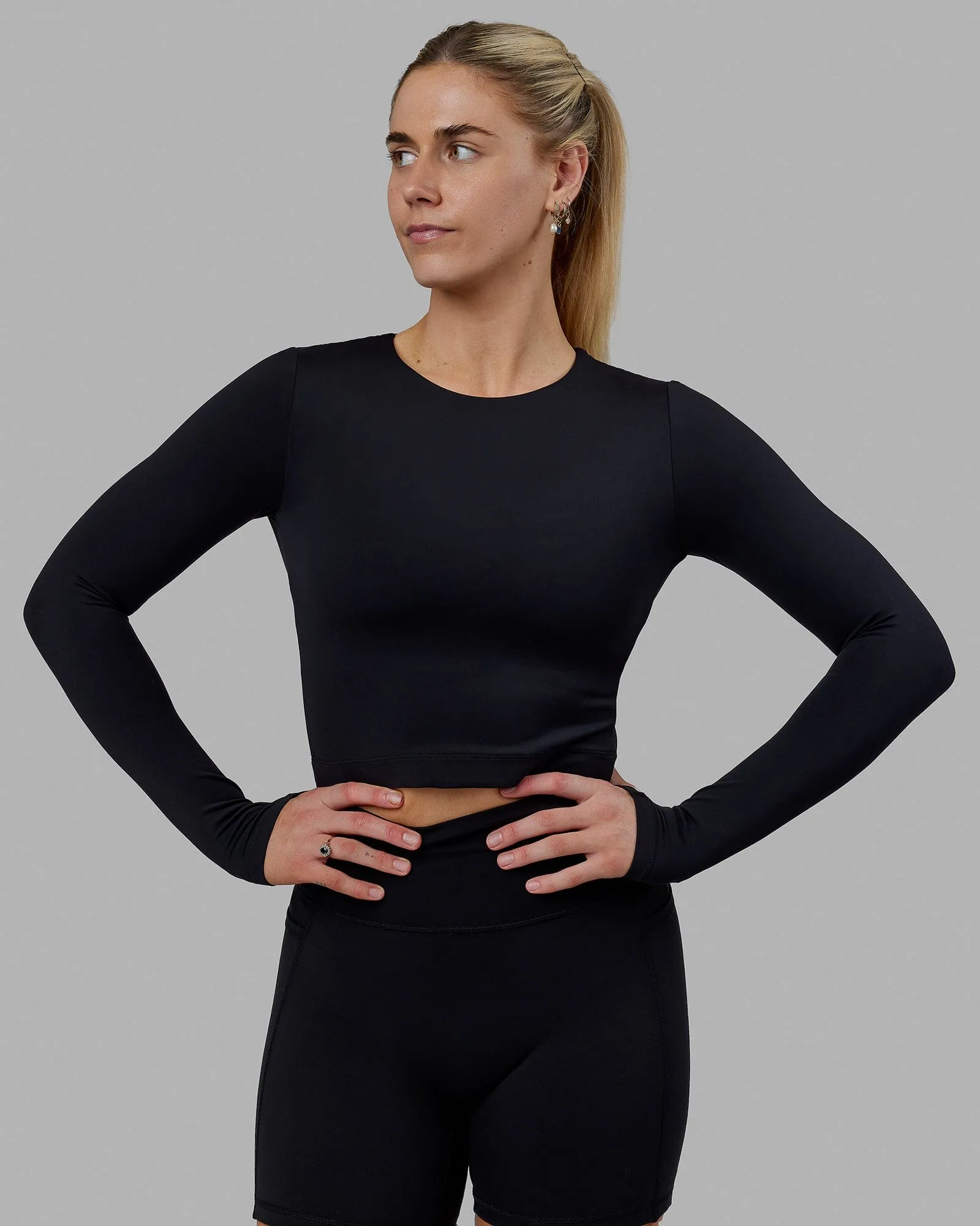 Staple Long Sleeve Cropped Tee - Black sold by LSKD