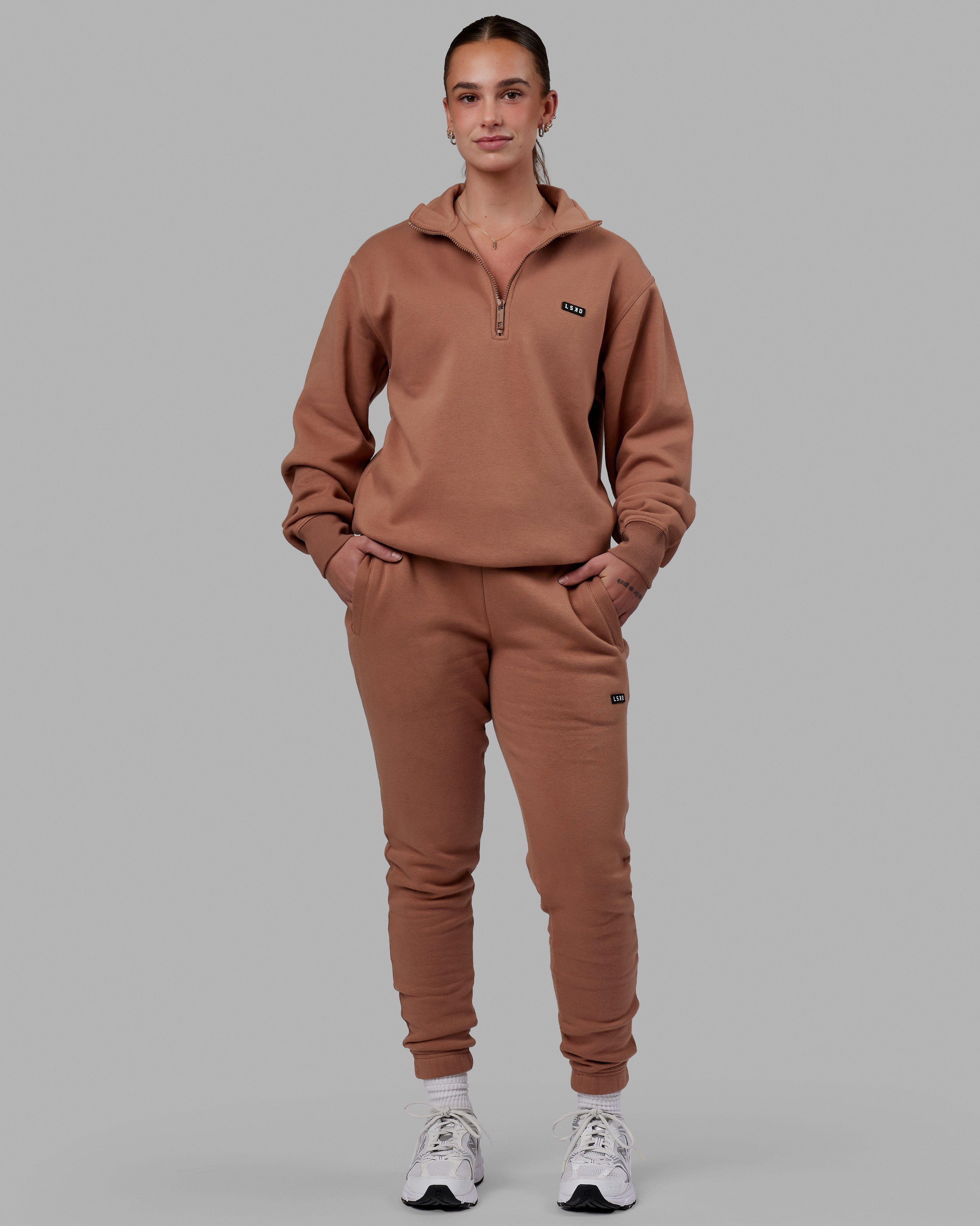 Unisex Fundamental 1/4 Zip Sweater - Raw Umber sold by LSKD product image thumbnail 3